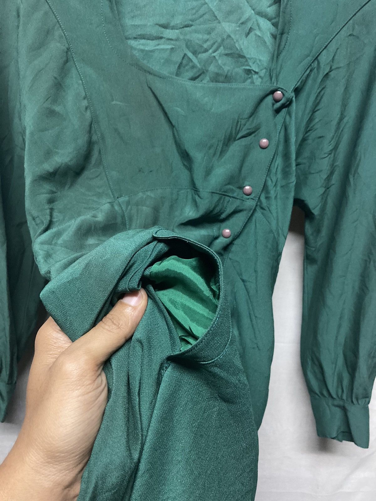 Vintage 90s Thierry Mugler Snap Button Green Dress