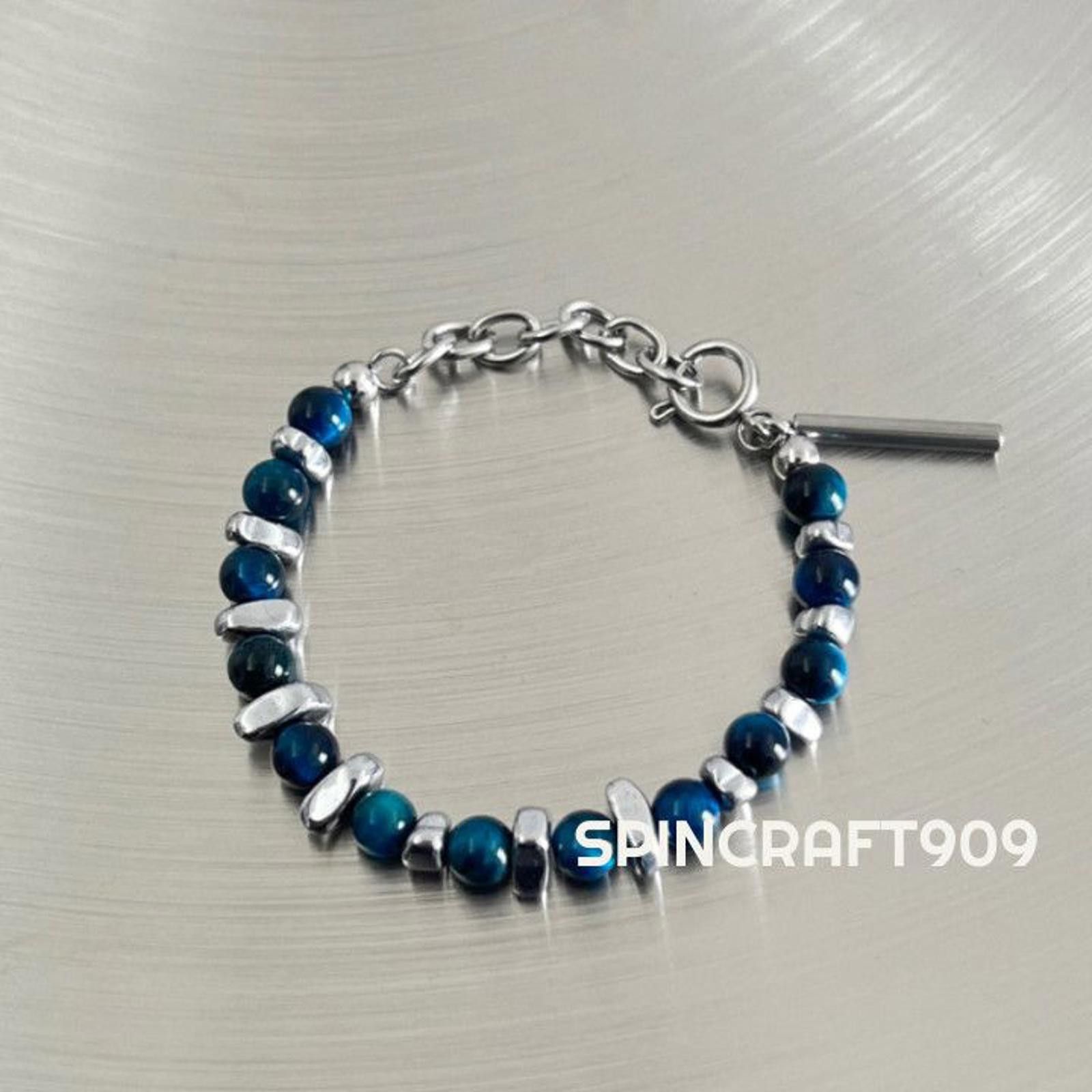 Jewelry Blue Ball Crystal Silver Chain Link Bracelet Size ONE SIZE - 3 Thumbnail