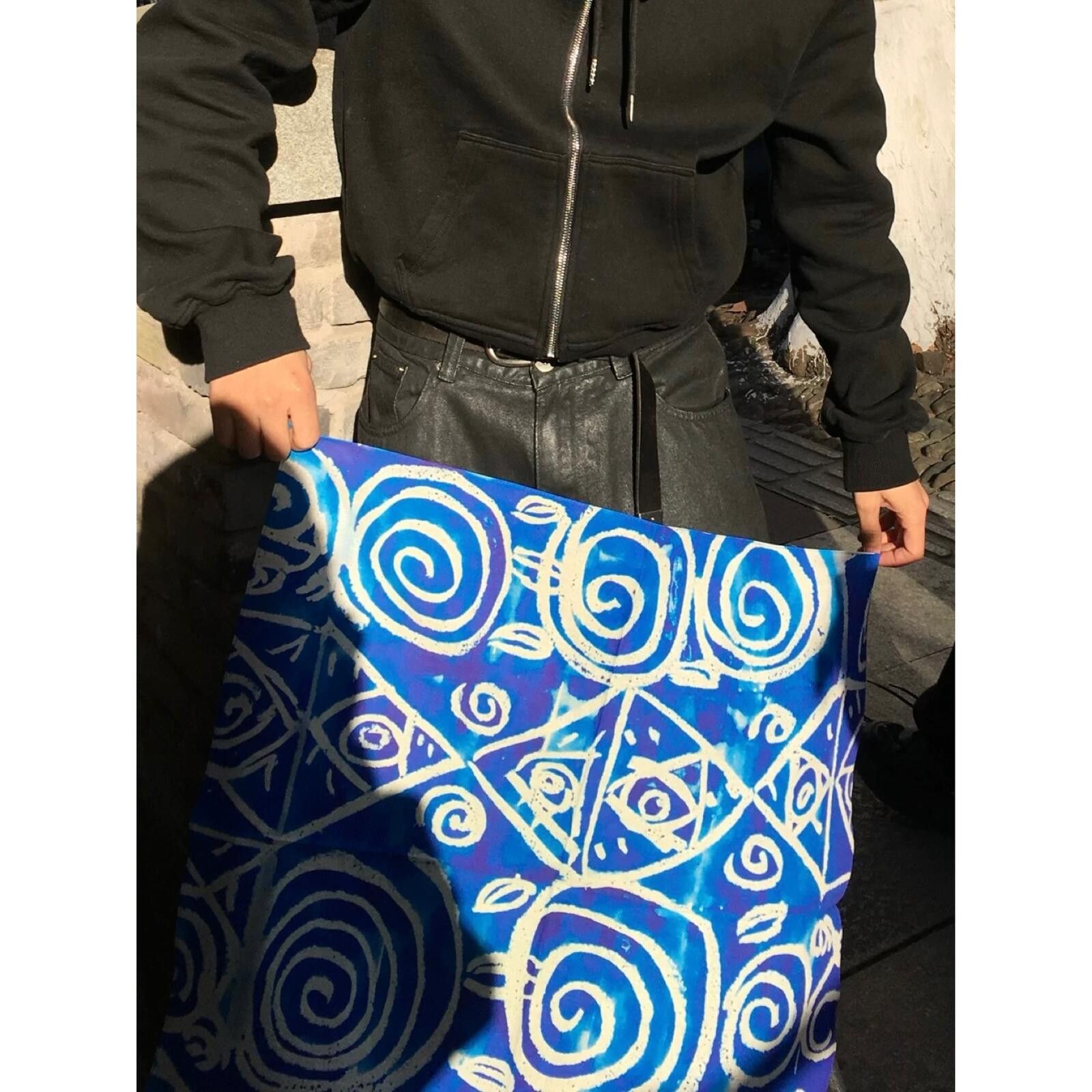 Japanese Brand Y2k Blue Pattern Bandana Headscarf Size ONE SIZE - 6 Thumbnail
