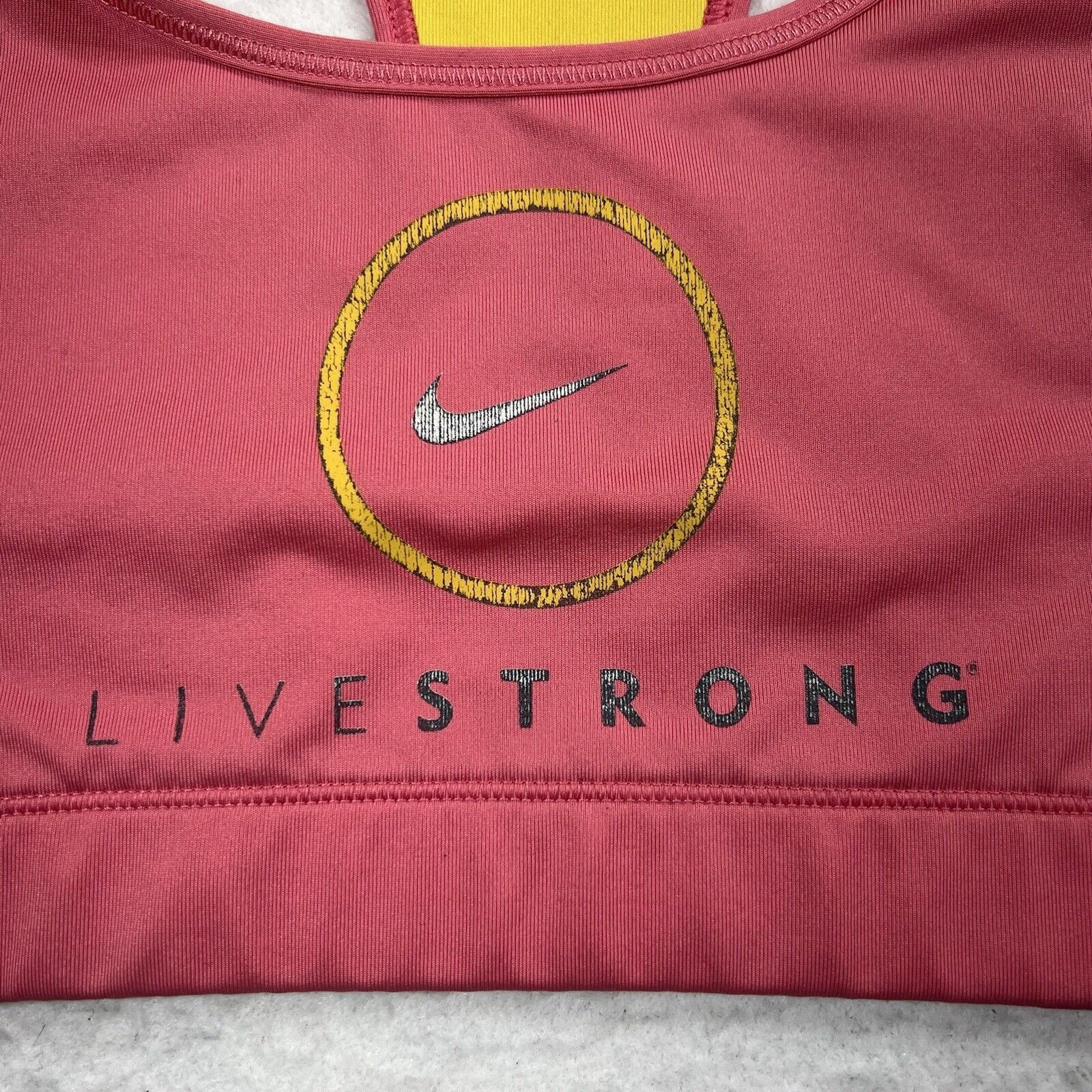 Nike Nike Livestrong Pink Yellow Athletic Racerback Sports Bra Size ONE SIZE - 2 Thumbnail