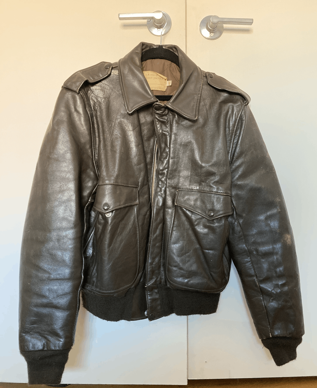 Image of Schott Leather Flight Jacket in Army Dark Brown, Men's (Size XS)