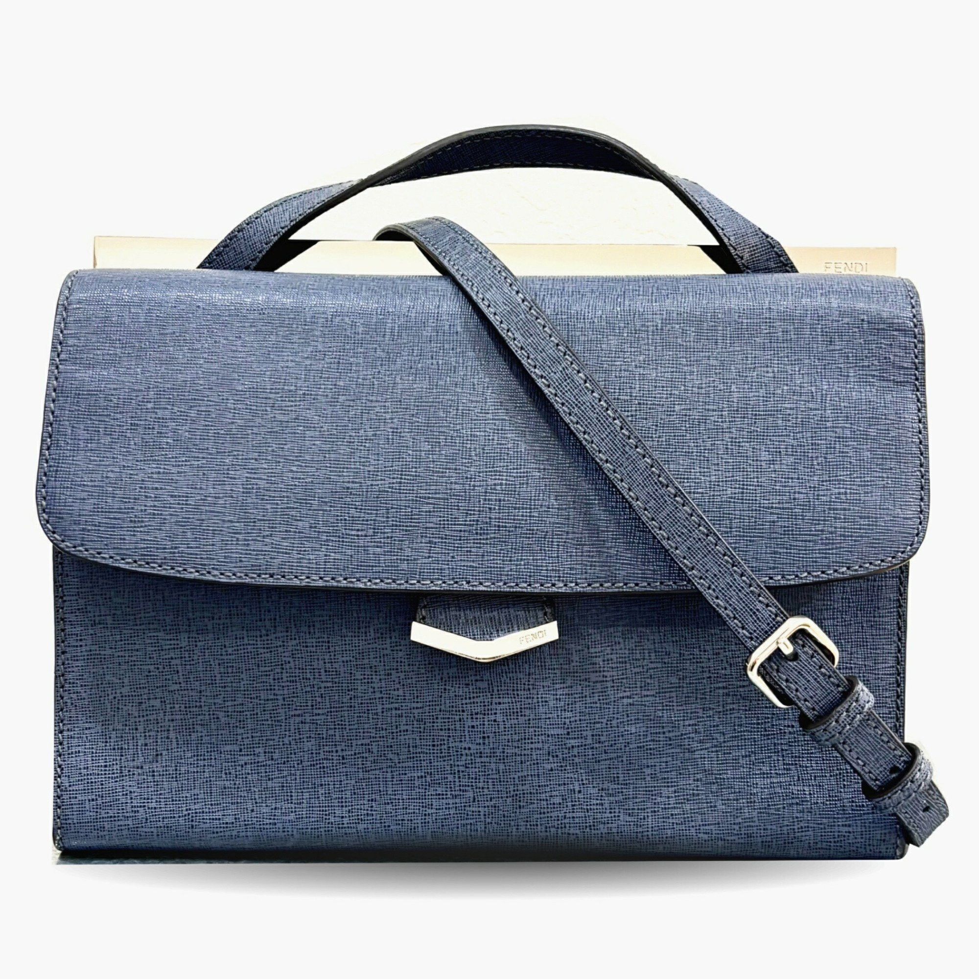 Fendi Demi Jour Shoulder Bag Handbag Leather Navy Ladies in Blue, Women's