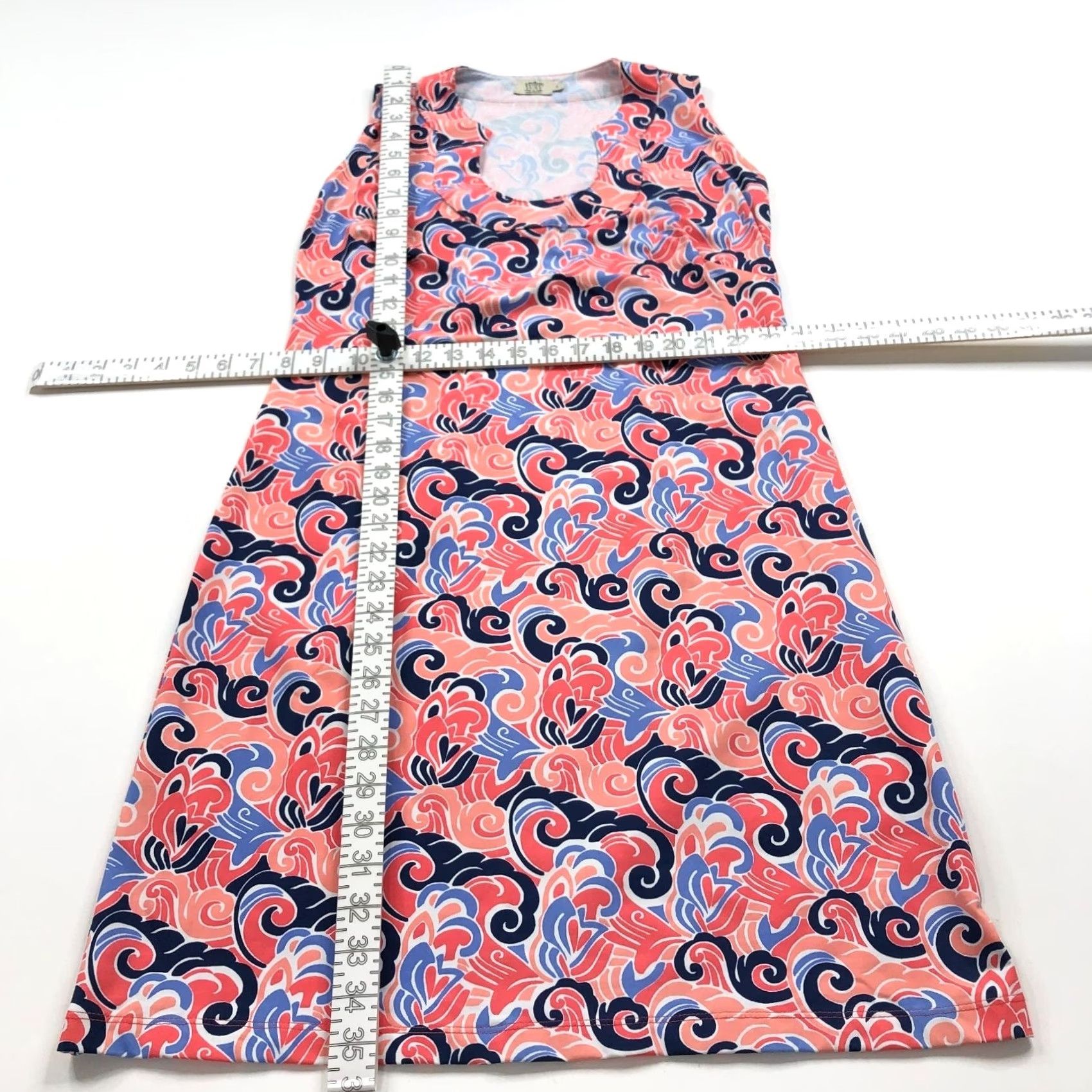 Vintage Katherine Way Small Women's Sleeveless Short Dress All Over Print Coral Geometric A-Line Scoop Neck Casual Size S / US 4 / IT 40 - 2 Thumbnail
