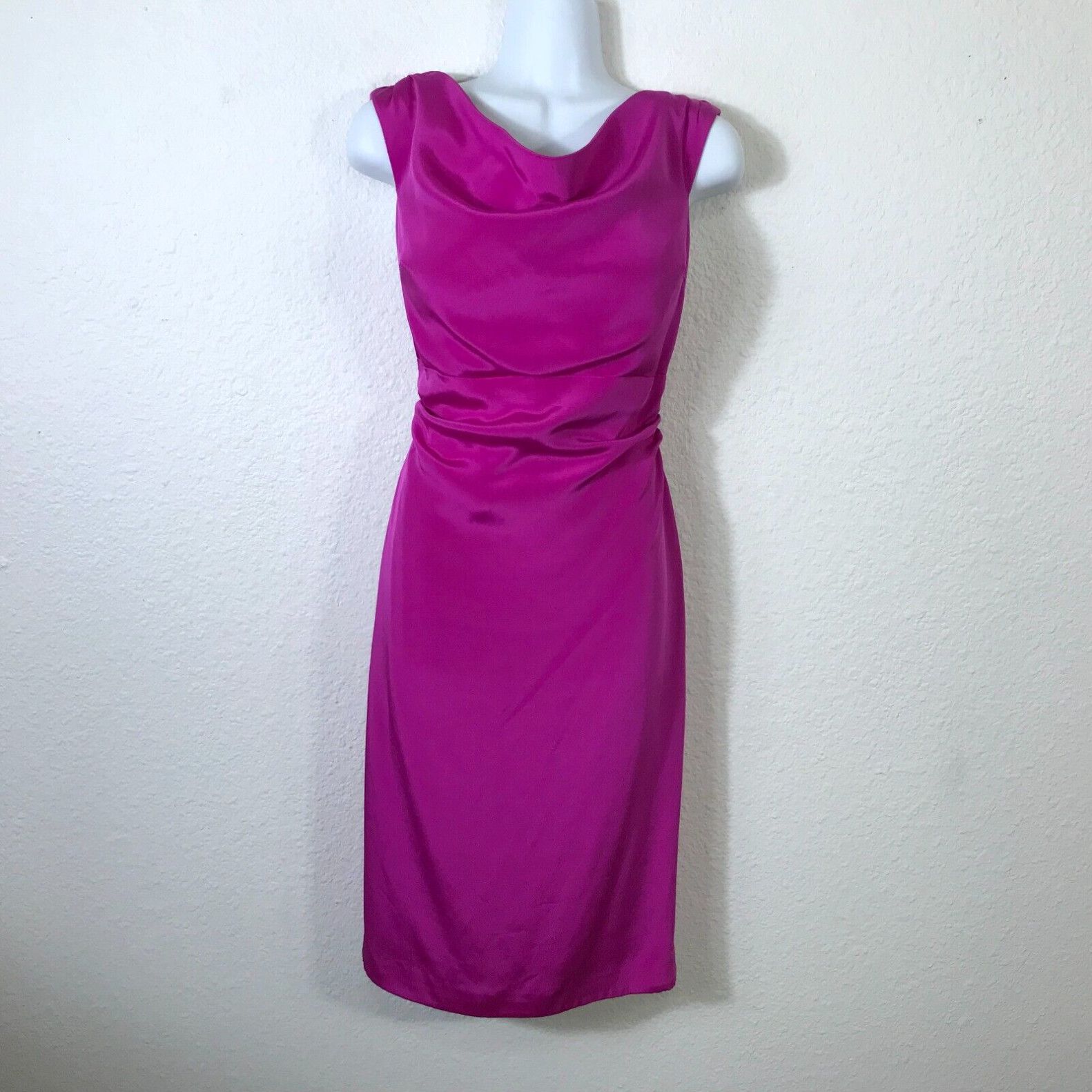 image of Vintage Kay Unger New York Dress Womens Size 14 Silk Raspberry Pink Fuchsia Sleeveless in White