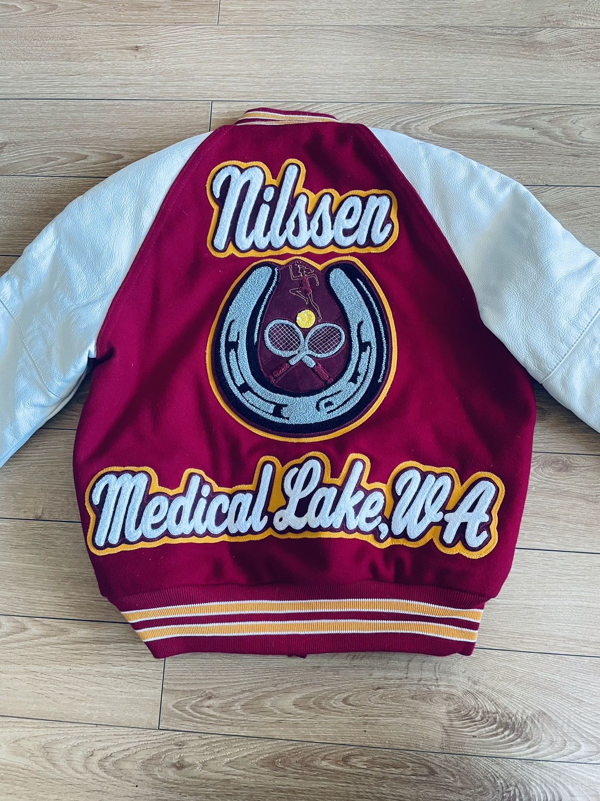 Holloway Vintage 'Varsity' Leather wool baseball JACKET, Fit M Size US M / EU 48-50 / 2 - 7 Thumbnail