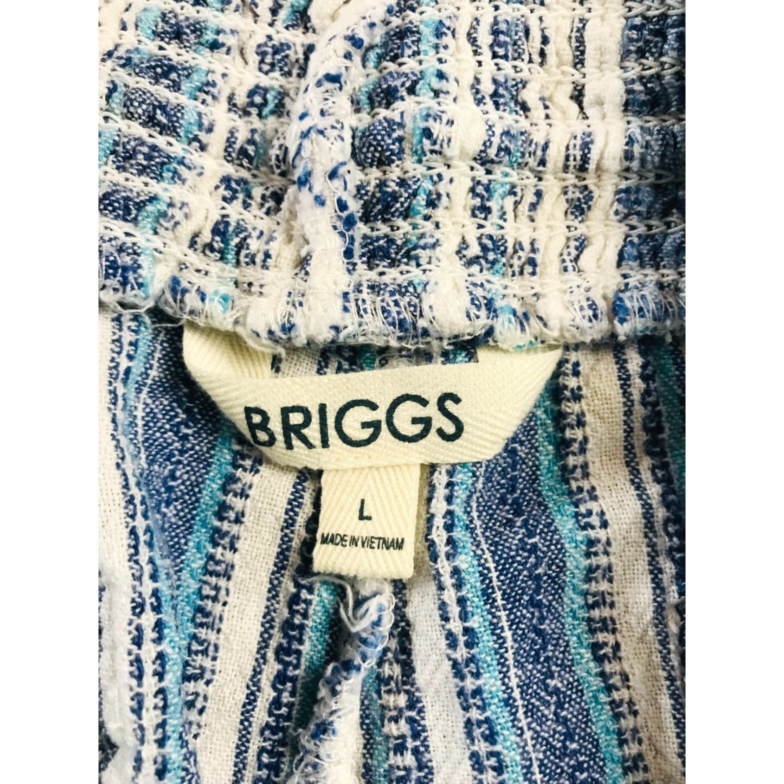Vintage Briggs Shorts Women's Large Blue White Linen Blend Drawstring Flat Front Paperbag - Regular Fit - White/Blue Size ONE SIZE - 6 Thumbnail