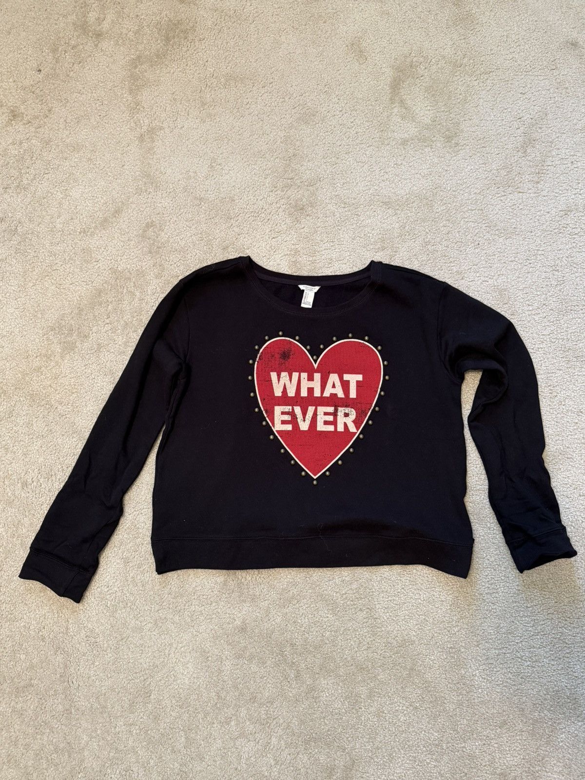 Forever 21 NWT Forever 21 “Whatever” Heart Cropped Black Sweatshrit Size L / US 10 / IT 46 - 1 Thumbnail