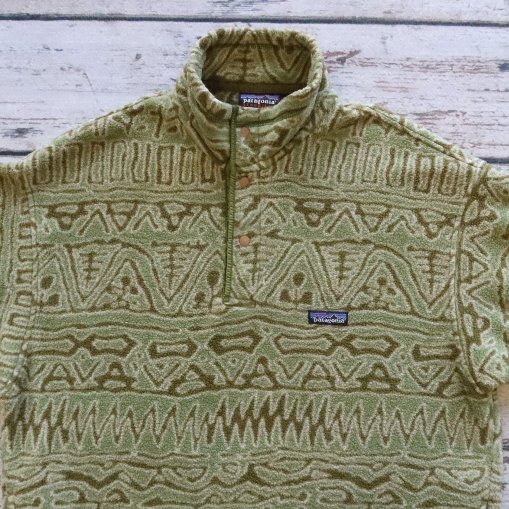 Patagonia Vintage Patagonia Aztec Synchilla Snap-T Pullover Fleece Made in USA Size L Green Mens Sweater Size US L / EU 52-54 / 3 - 2 Thumbnail