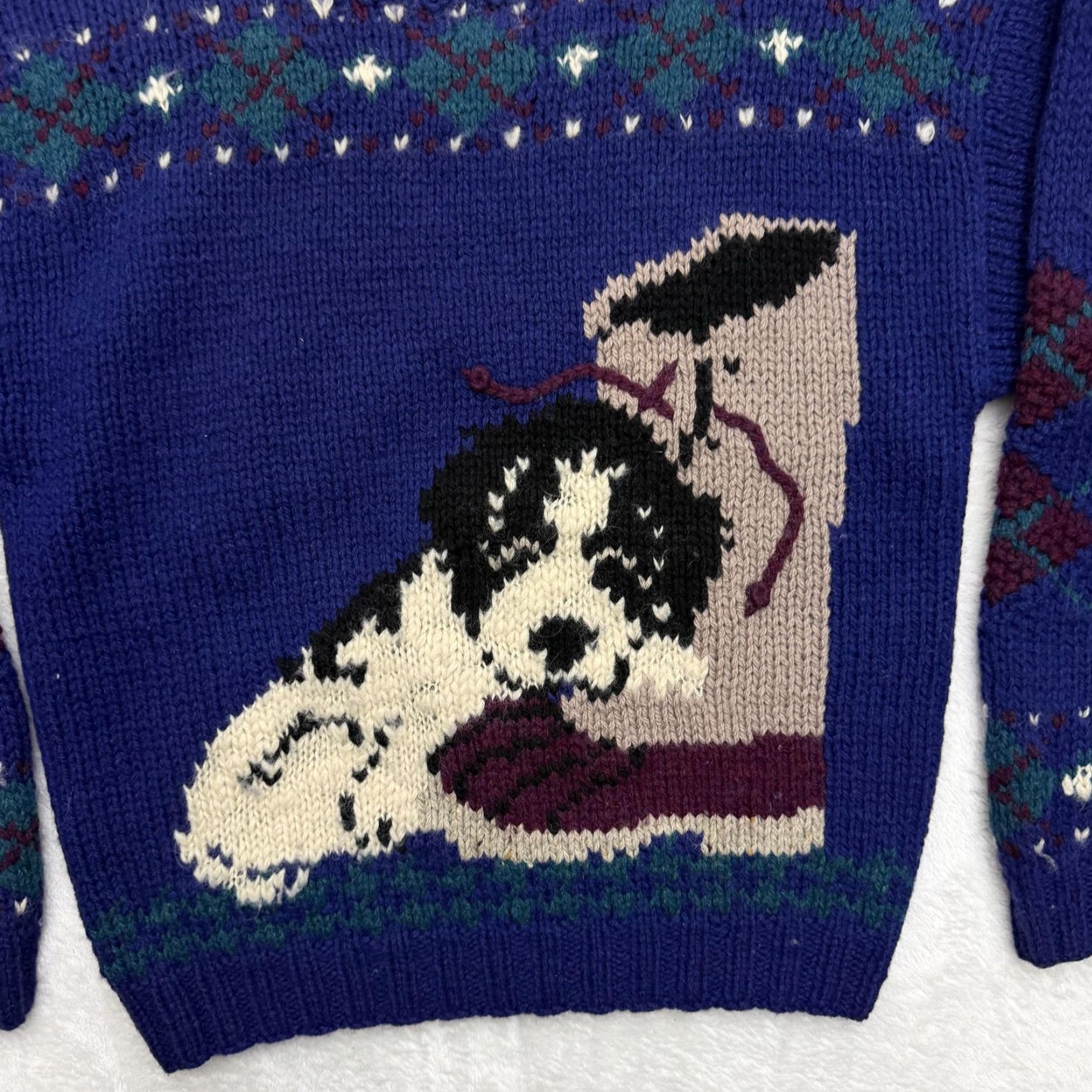 Vintage Woolrich Sweater Womens Medium Blue Dog Graphic Argyle Pullover Crew Neck Knit Size M / US 6-8 / IT 42-44 - 2 Thumbnail