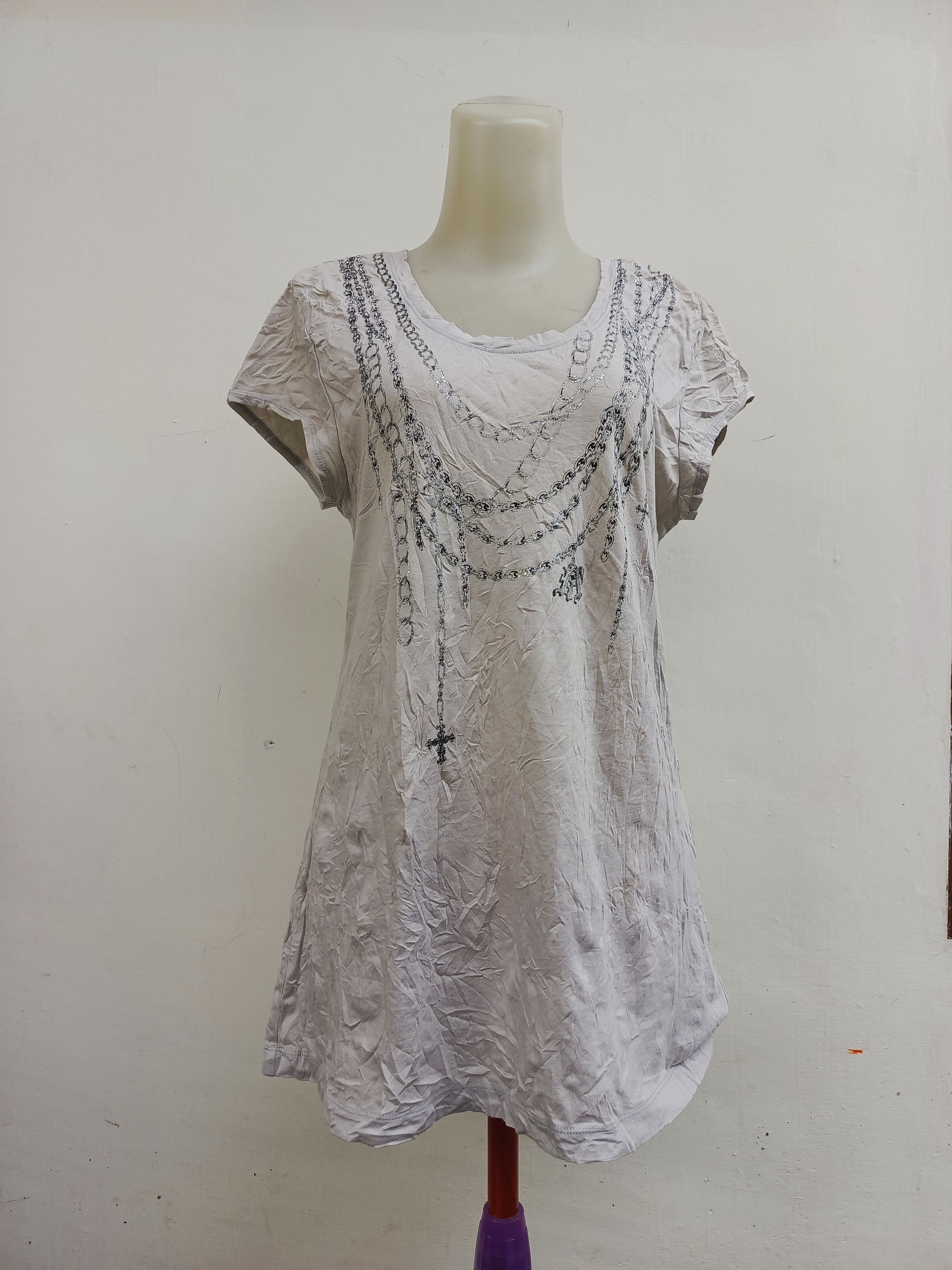 Japanese Brand K.T Kyoko Takase Cross Chain Print Short Sleeve Top Size L / US 10 / IT 46 - 1 Thumbnail