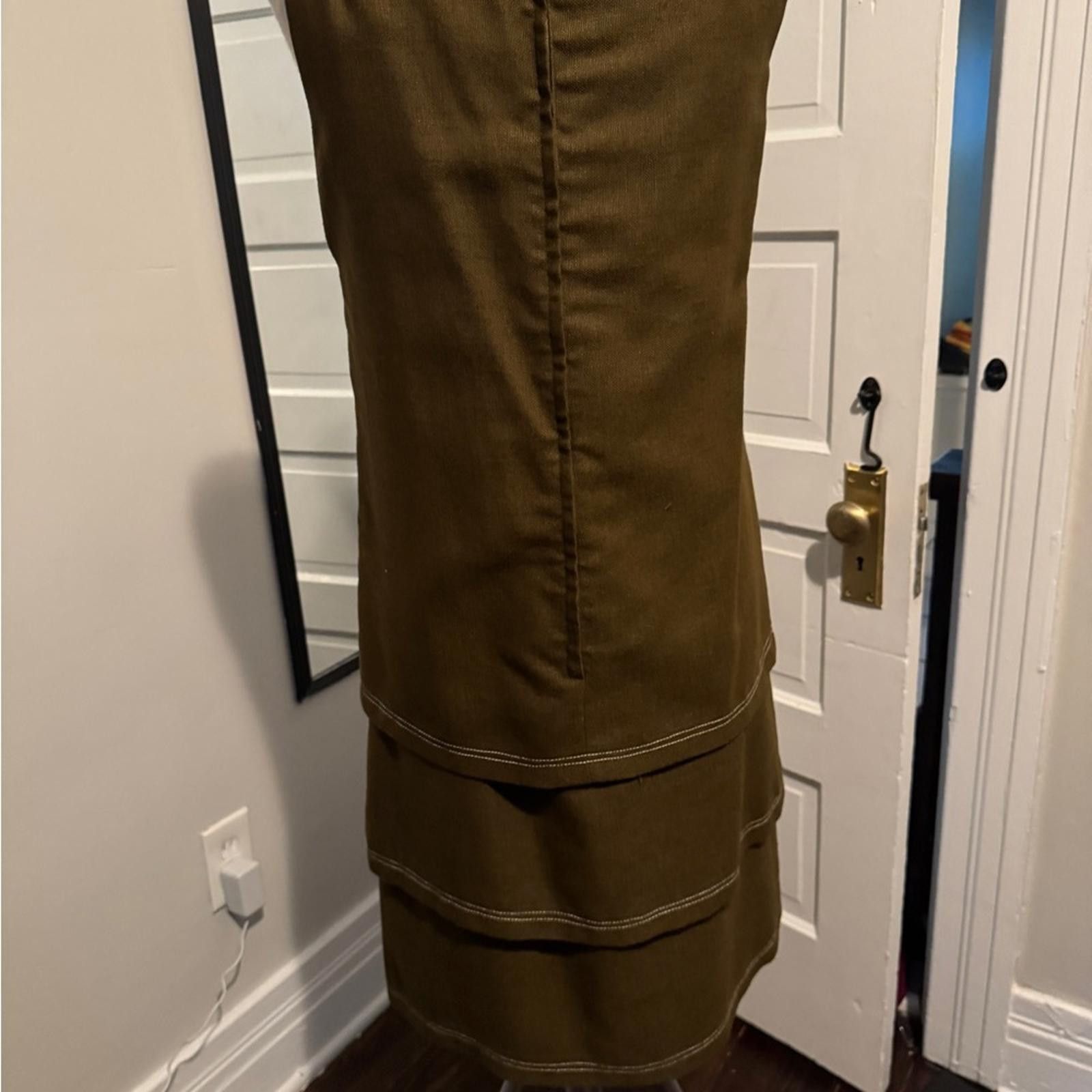 Designer True Vintage Olive Green Tiered Ruffled Midi Dress Size M / US 6-8 / IT 42-44 - 4 Thumbnail