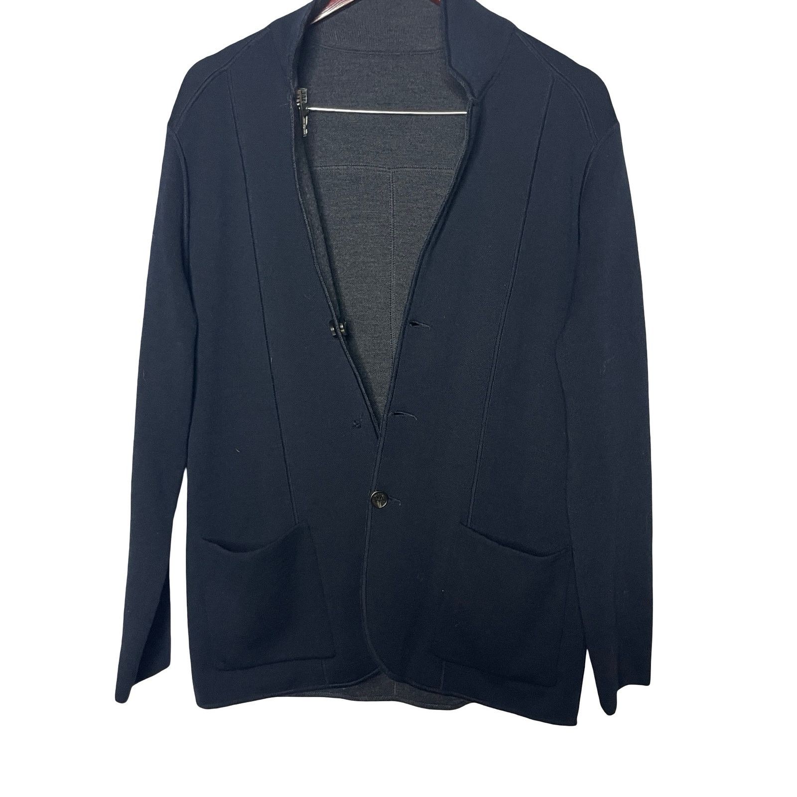 Maurizio Baldassari MAURIZIO BALDASSARI JAMAICA WOOL Navy Grey Reversible Knit Size US M / EU 48-50 / 2 - 2 Thumbnail