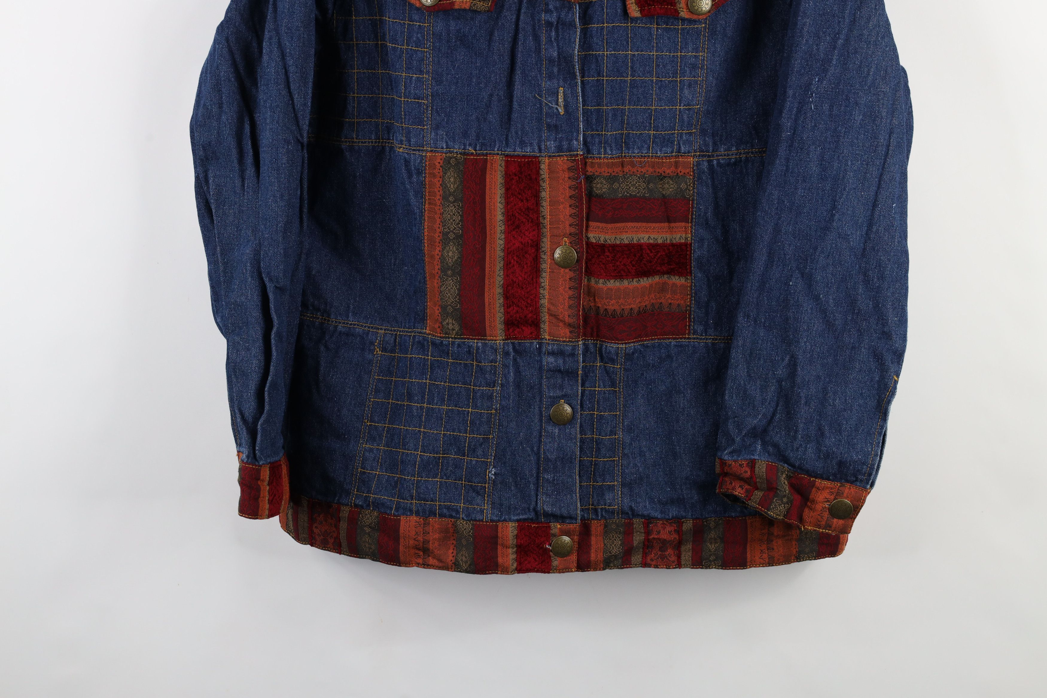 Vintage Vintage 90s Streetwear Rainbow Patchwork Denim Button Jacket Size XL / US 12-14 / IT 48-50 - 3 Thumbnail