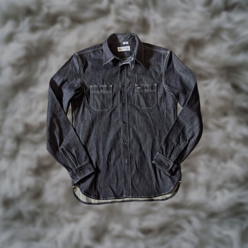 Gustin GUSTIN Denim Shirt Jacket, Long Sleeve, Slim, Regular Size L, Dark Indigo Denim, Sanforized Selvedge, Button Front, Workwear, Men, Made in USA Size US L / EU 52-54 / 3 - 1 Thumbnail