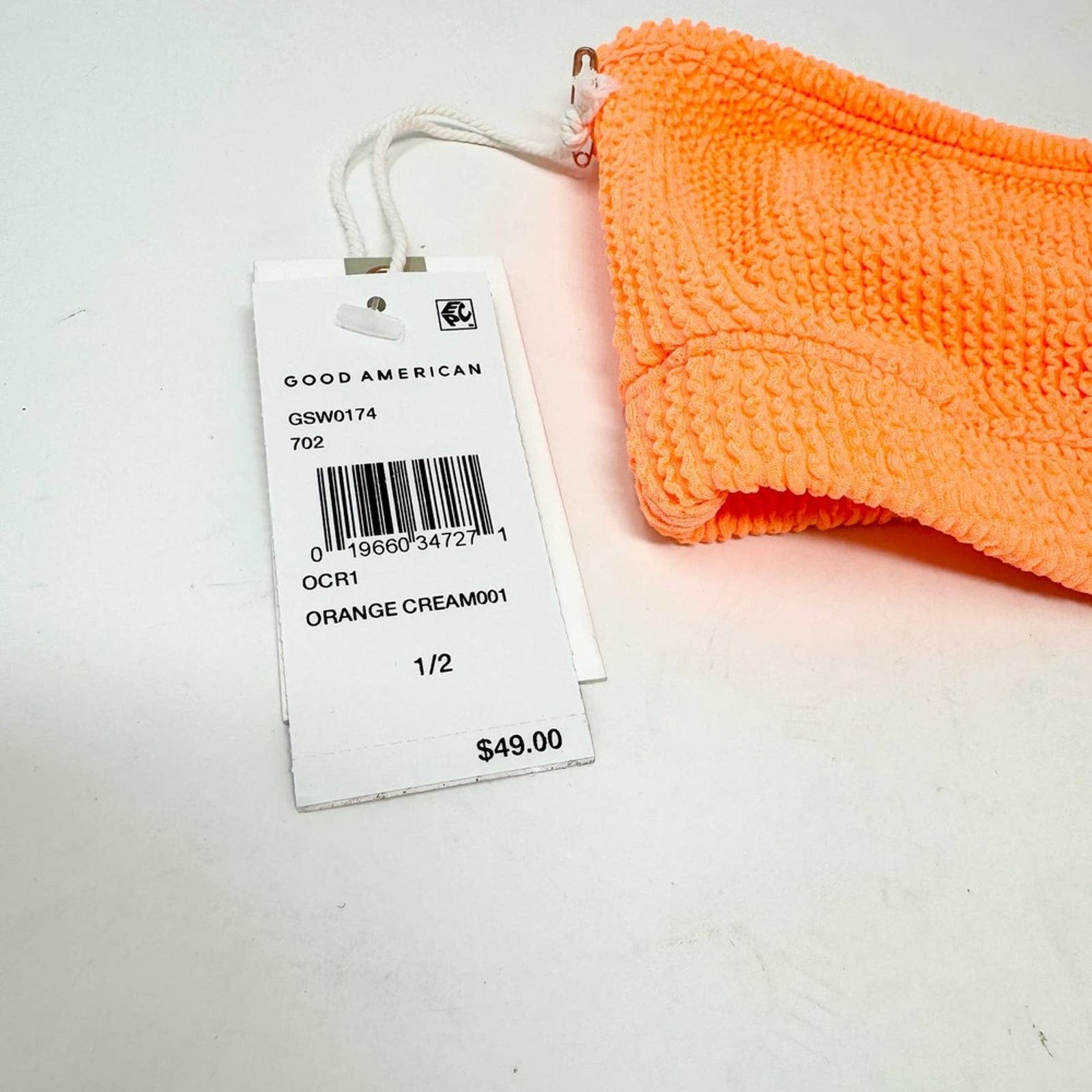 Good American Good American Orange Crinkle Basic Bandeau Bikini 1/2 S/M Size ONE SIZE - 3 Thumbnail