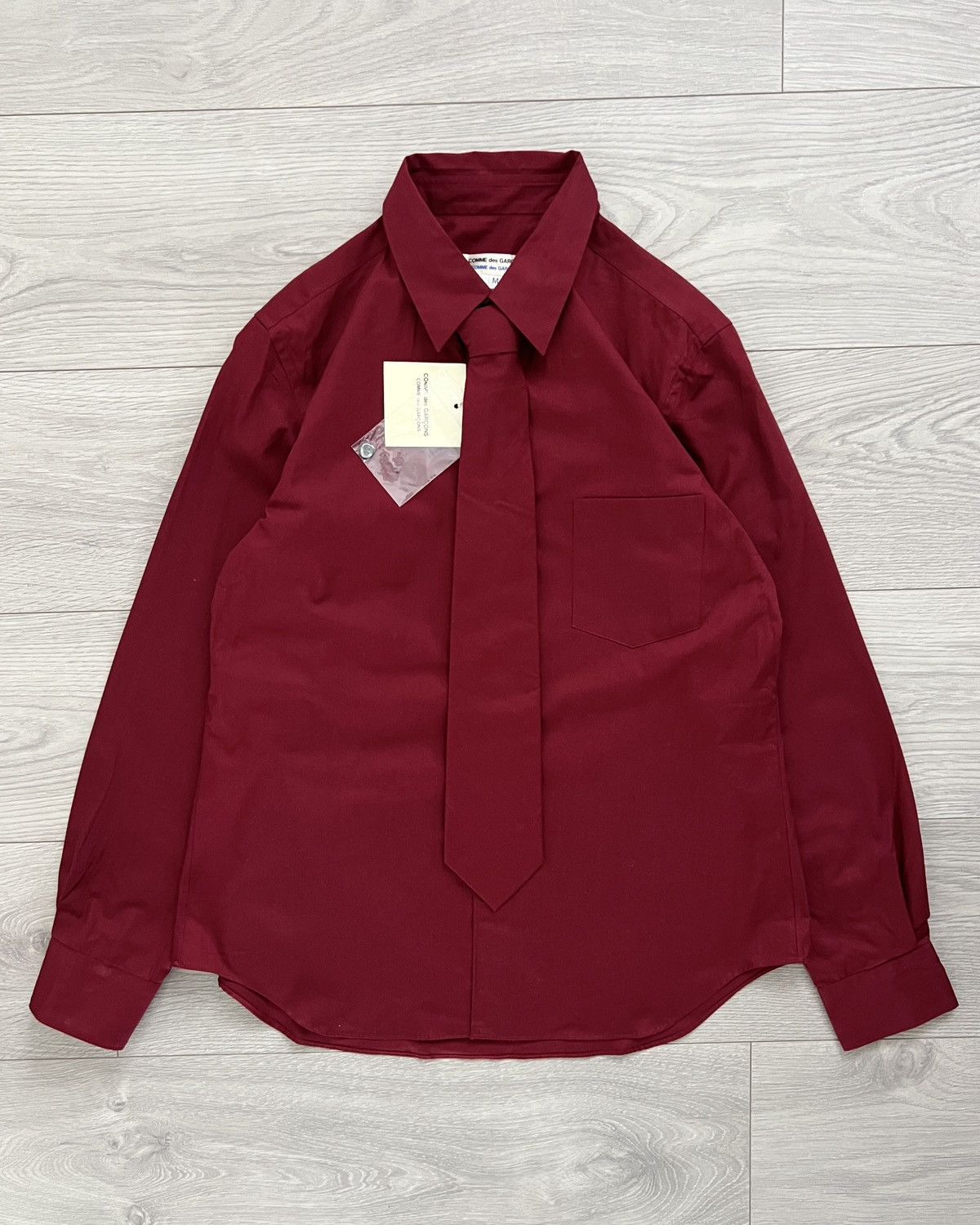 image of Comme Des Garcons Vintage Burgundy Shirt & Tie in Burgandy, Men's (Size Small)