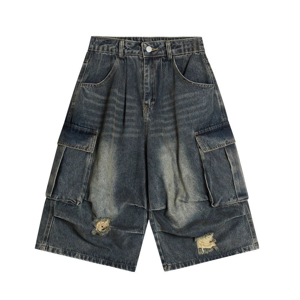 Vintage Punk distressed men's loose ripped workwear denim shorts Size US 32 / EU 48 - 1 Thumbnail