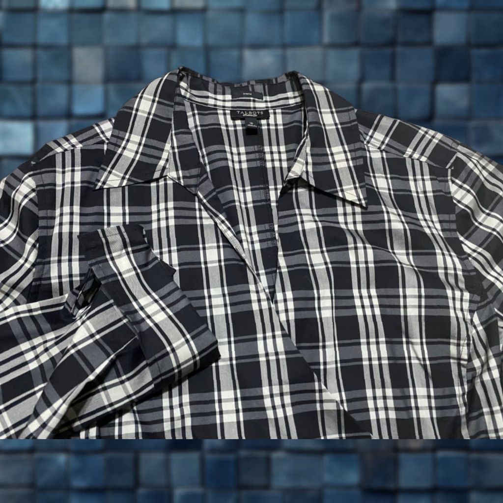 Talbots Talbots Shirt Womens 16 Black Plaid Faux Wrap Side Zip Stretch Long Sleeve Vintage 1972 Womens Size XXL / US 16-18 / IT 52-54 - 1 Thumbnail