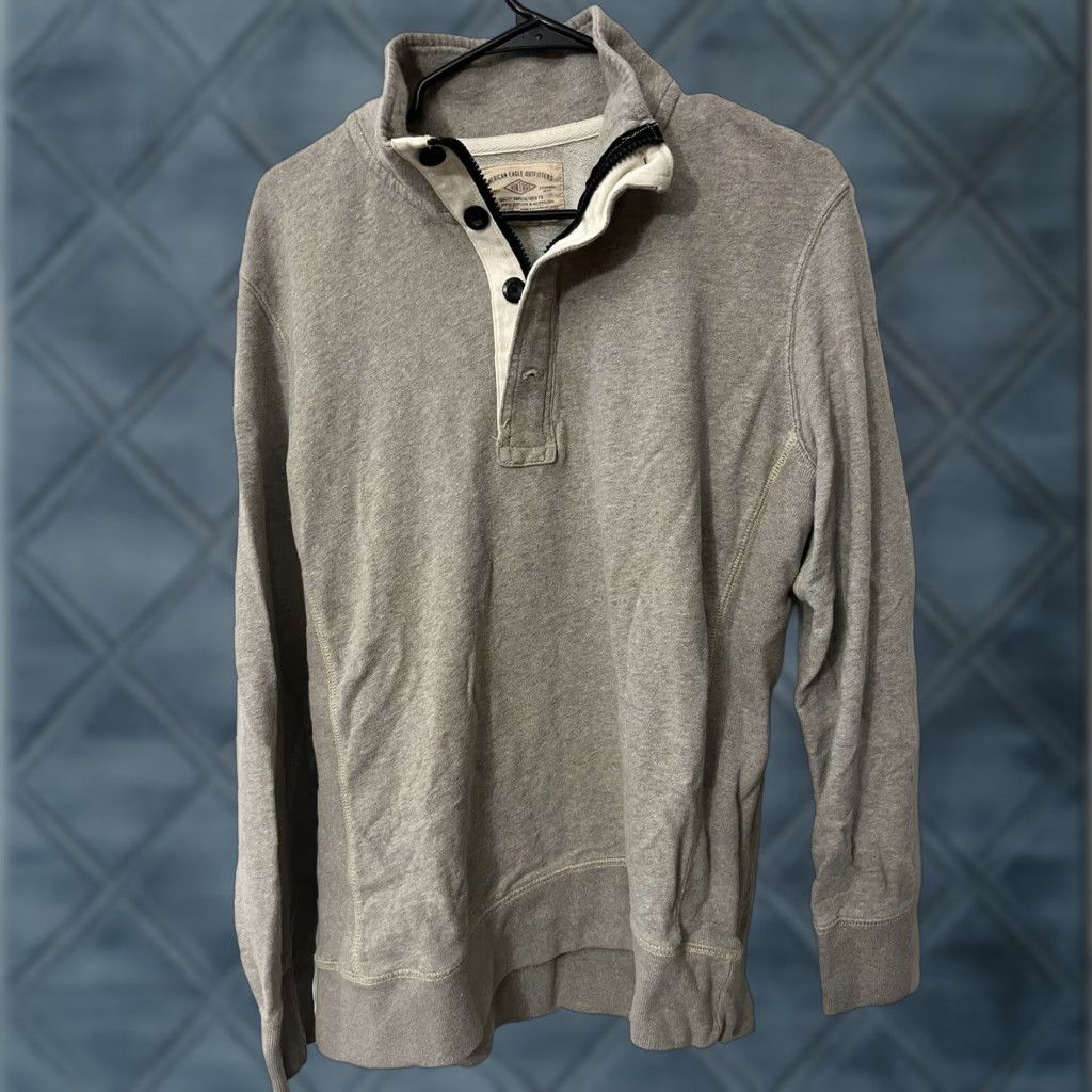 American Eagle Outfitters American Eagle Outfitters Men's L 1/4 Zip Sweater Knit Gray Regular Fit Cotton Pullover Size US L / EU 52-54 / 3 - 1 Thumbnail