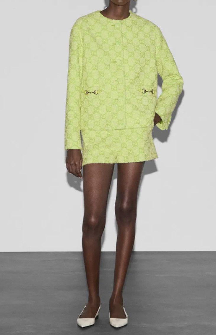 Gucci Gucci GG Boucle Cotton Blend Jacket With Horsebit Lime green Size S / US 4 / IT 40 - 3 Thumbnail