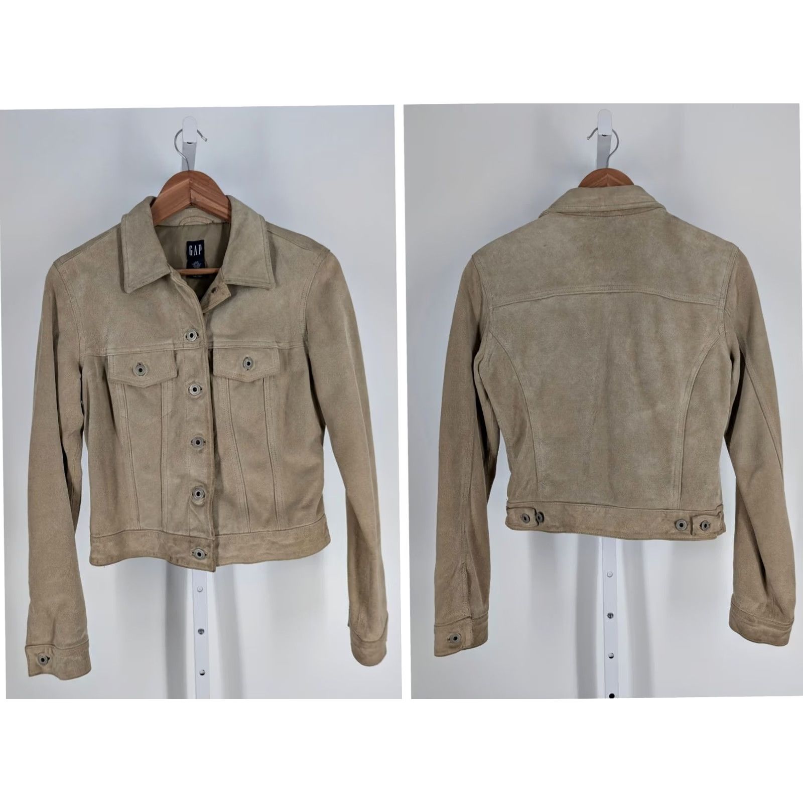 Gap VINTAGE Gap Trucker Jacket Suede Leather Brown Beige Y2K Spring 2000 Women XS Regular Long Sleeve Buttoned Front Size XS / US 0-2 / IT 36-38 - 2 Thumbnail