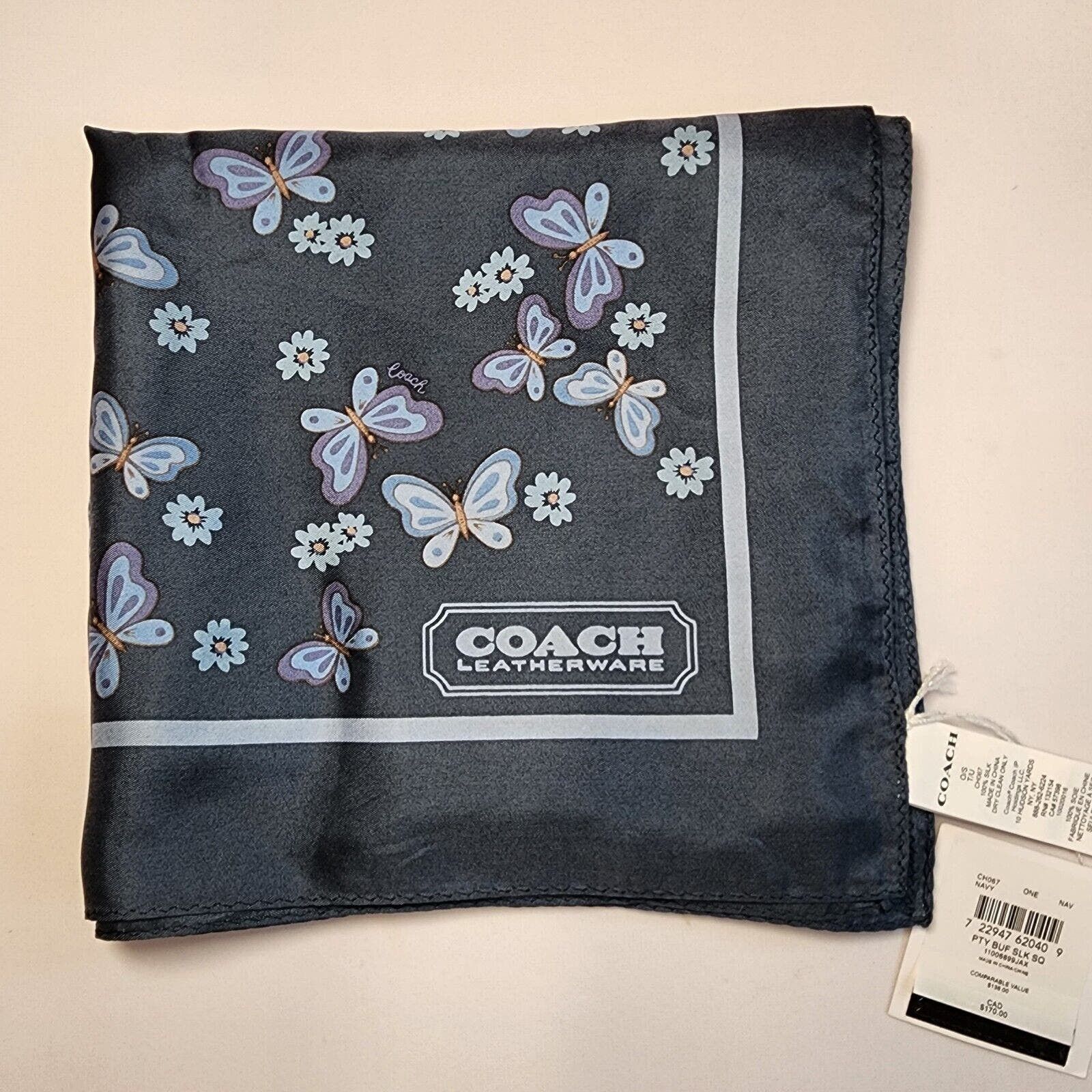 image of NWT Coach Ch067 Lovely Butterfly Print Silk Square Scarf, Women's