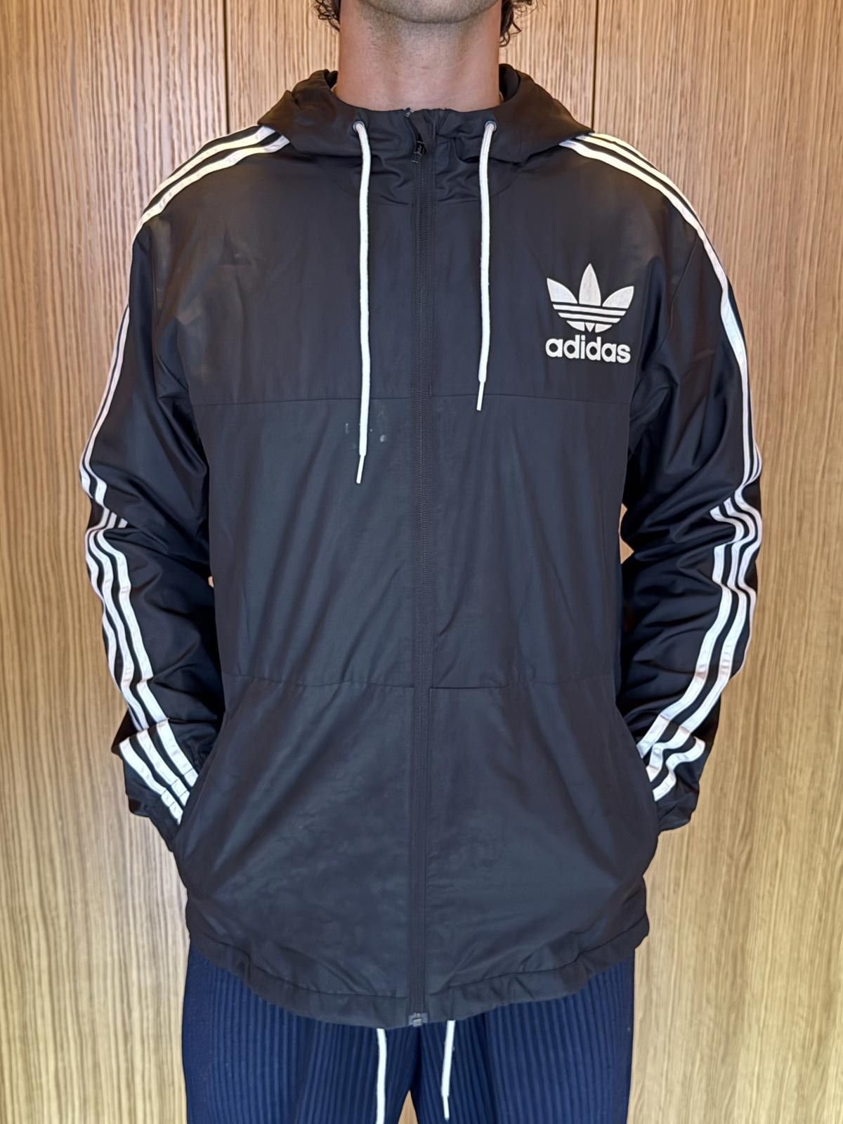 Adidas Adidas Men's Black Windbreaker Jacket with Hood Size US M / EU 48-50 / 2 - 1 Thumbnail