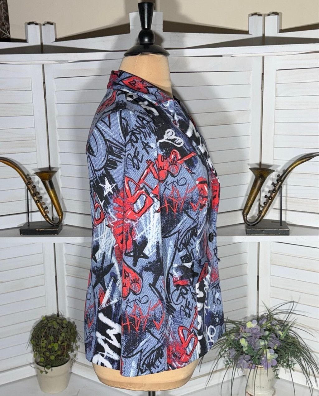 Vintage Y2K blazer avant garde street signs graffiti blue red 1X Size XL / US 12-14 / IT 48-50 - 3 Thumbnail