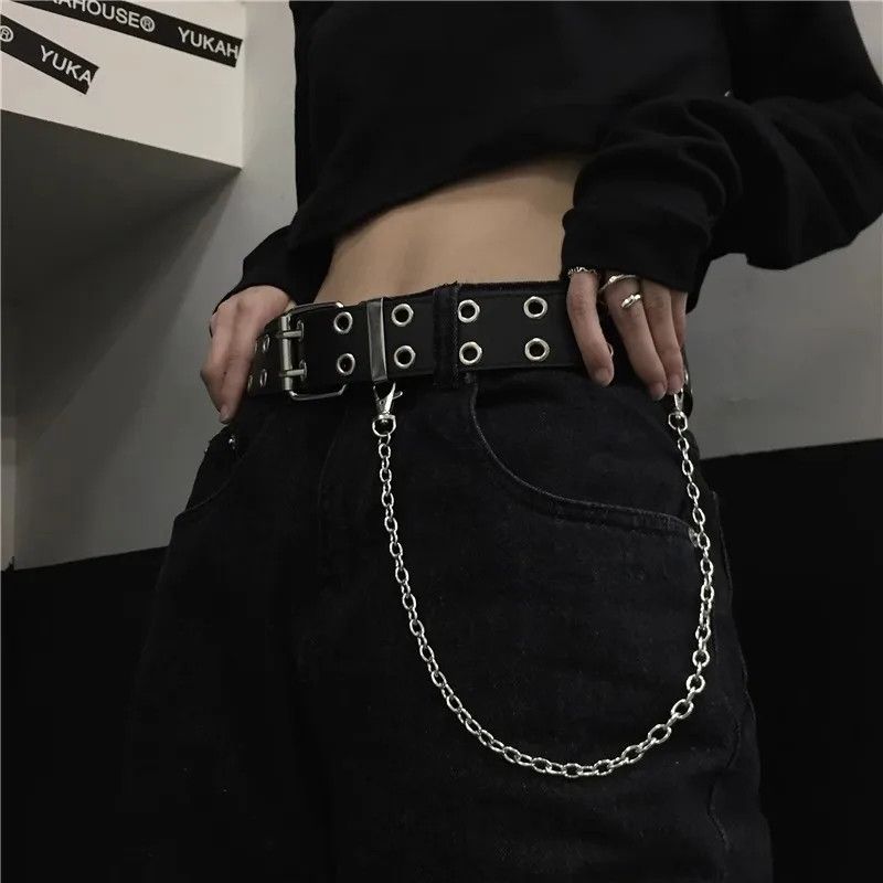 Jewelry Double Pin Buckle Style Belt With Chain Size ONE SIZE - 1 Thumbnail