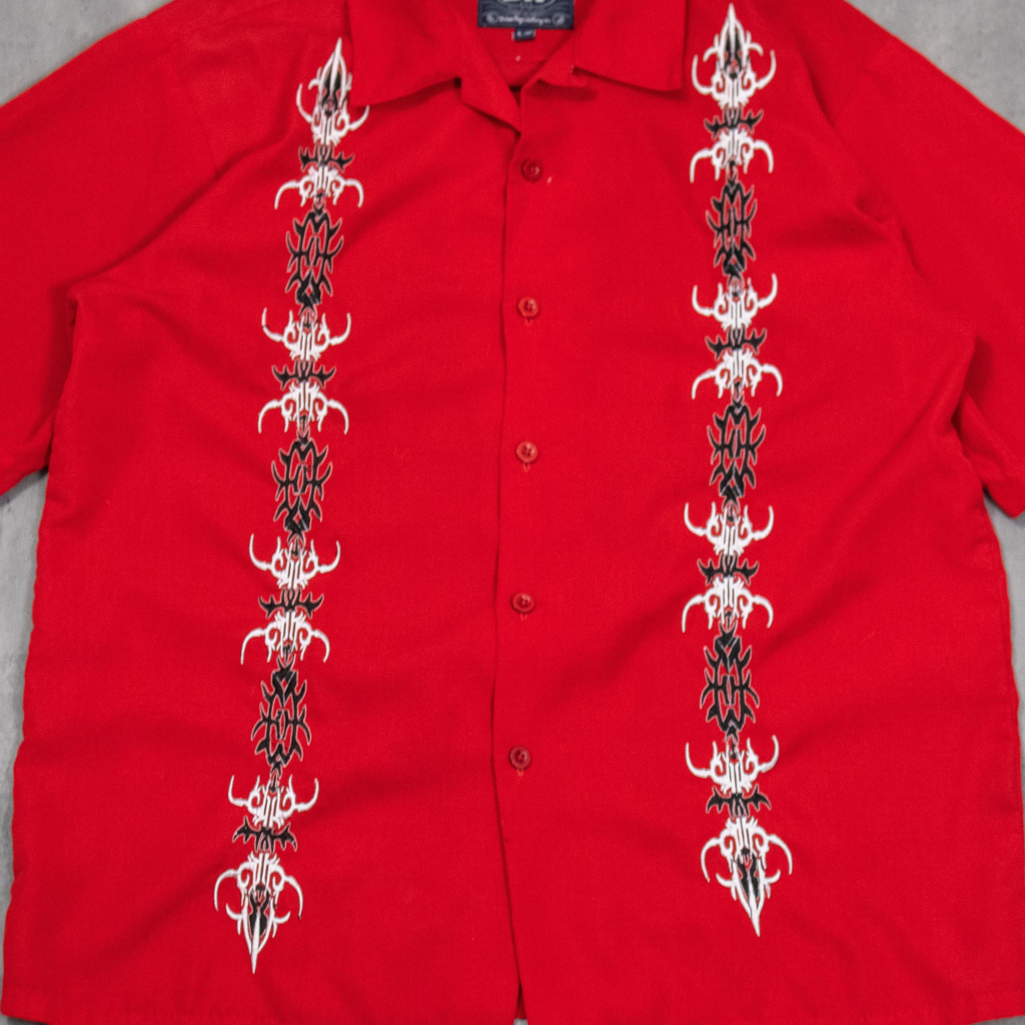 JNCO Y2K 2000's Tribal JNCO Style Red Button Up Loop Collar Shirt Size US M / EU 48-50 / 2 - 3 Thumbnail