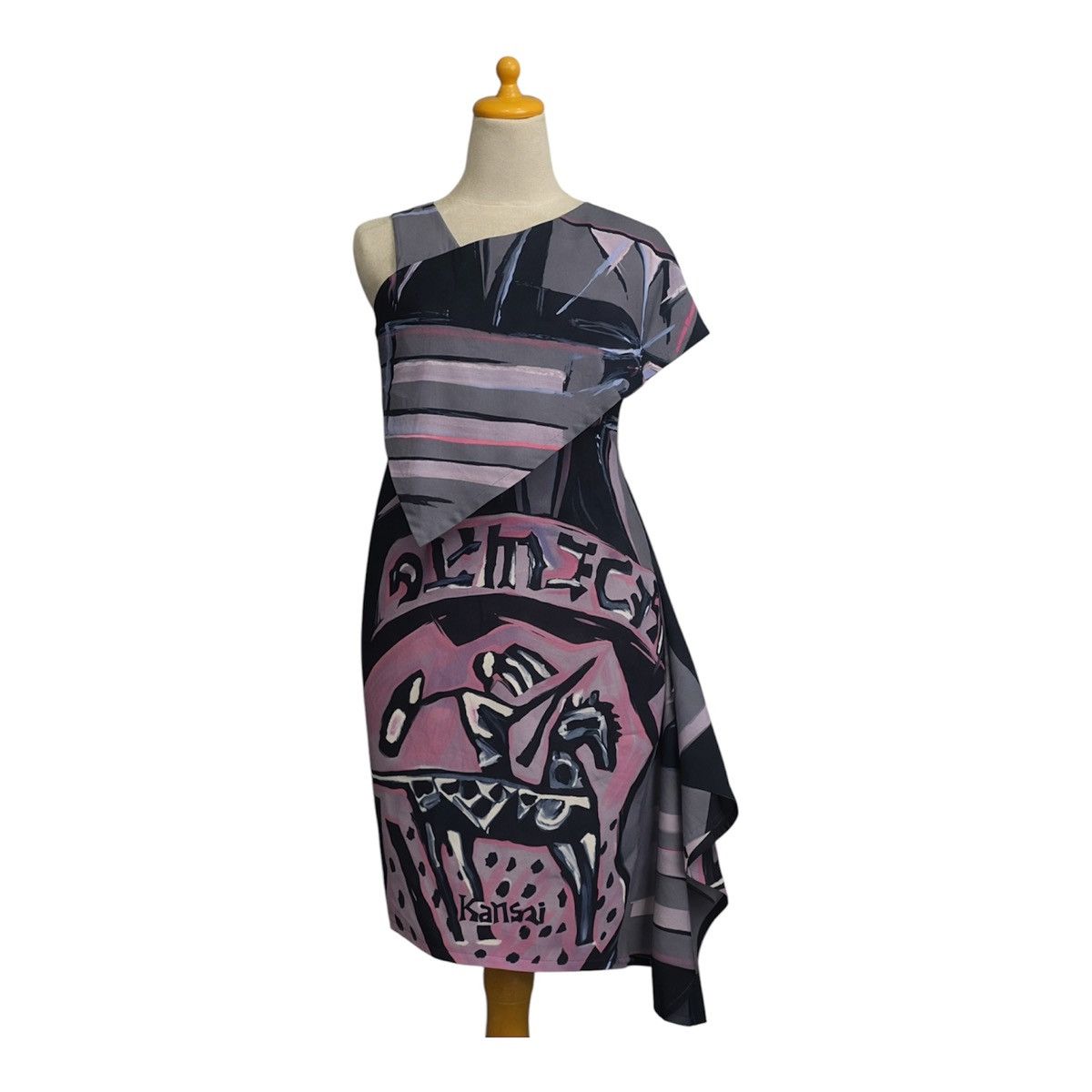 Kansai Yamamoto Archive Kansai O2 Asymmetric Graphic Midi Dress Size M / US 6-8 / IT 42-44 - 1 Thumbnail