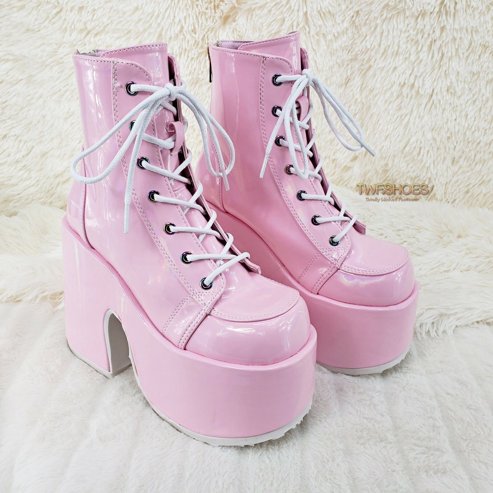 Other DEMONIA Camel 203 Stacked Pink Patent Platform Goth Punk Ank Size US 10 / IT 40 - 7 Thumbnail