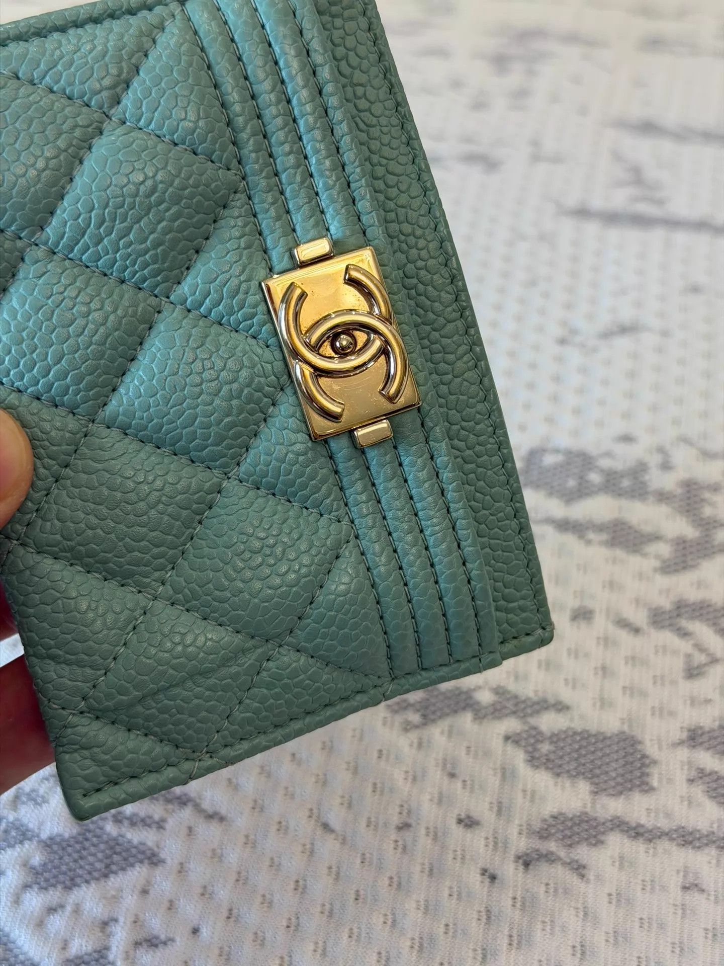 Chanel CHANEL Quilted Litchi Calf Wallet Blue 10x7.5cm Size ONE SIZE - 6 Thumbnail