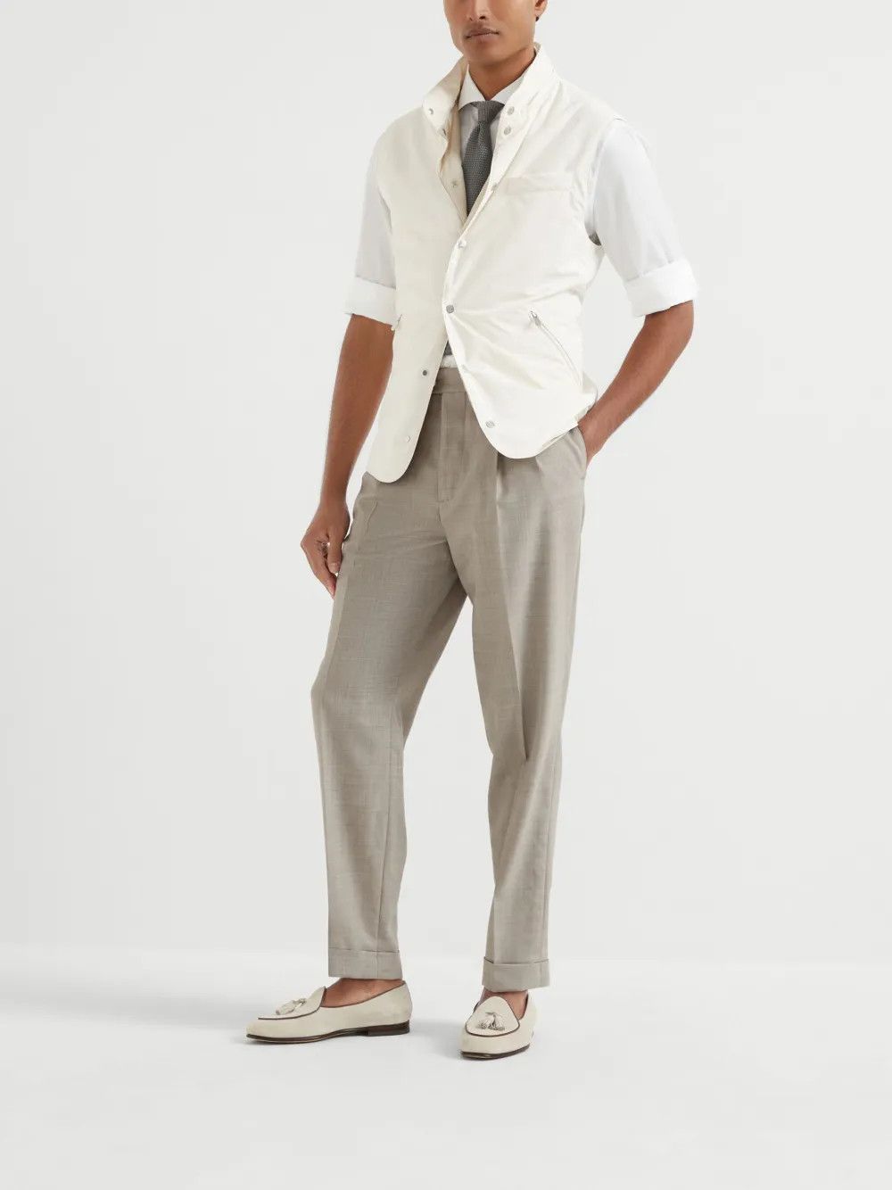 Brunello Cucinelli o1la1rc1a0326 Pleat-Detail Tailored Pants in Beige Size US 36 / EU 52 - 5 Thumbnail