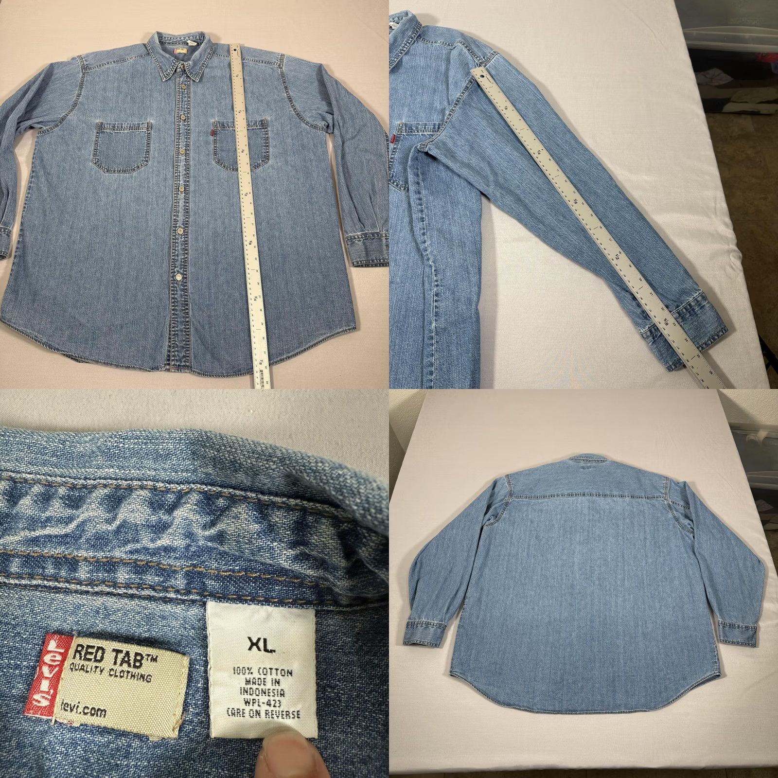 Levi's VINTAGE Levi's Shirt Mens XL Blue Denim Jean Metal Button Up Western Cowboy Work Size US XL / EU 56 / 4 - 8 Thumbnail