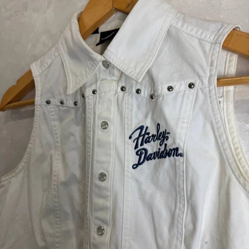 Harley Davidson Harley-Davidson White Denim Vest Sleeveless Biker Logo S Size S / US 4 / IT 40 - 2 Thumbnail