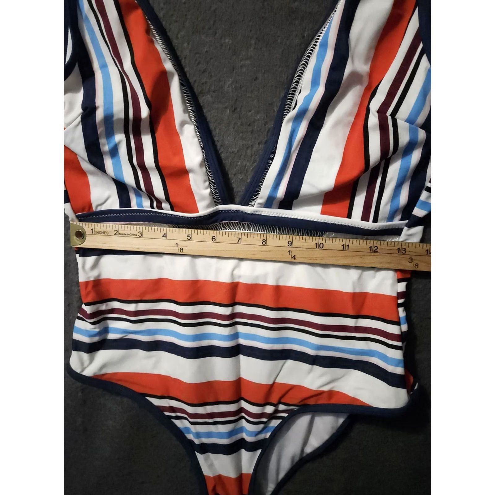 Vintage Cupshe One Piece Swimsuit Large Red White Blue Striped Women L Beach Tropical Pattern Size ONE SIZE - 6 Thumbnail