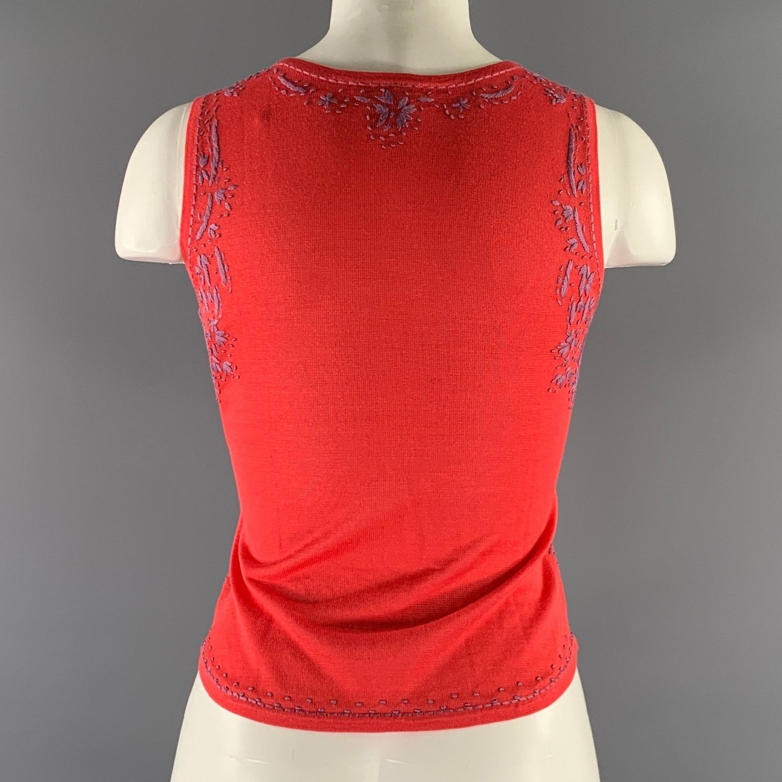 Etro ETRO Size 4 Lavender Coral Silk Embroidered Tank Casual Top Size S / US 4 / IT 40 - 4 Thumbnail