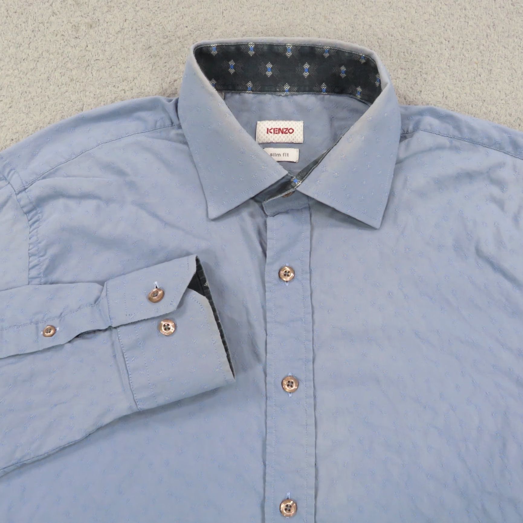Kenzo KENZO Shirt Mens Slim 42 Button Up Long Sleeve Collared Jacquard Poplin Blue 16.5 Size US XL / EU 56 / 4 - 3 Thumbnail