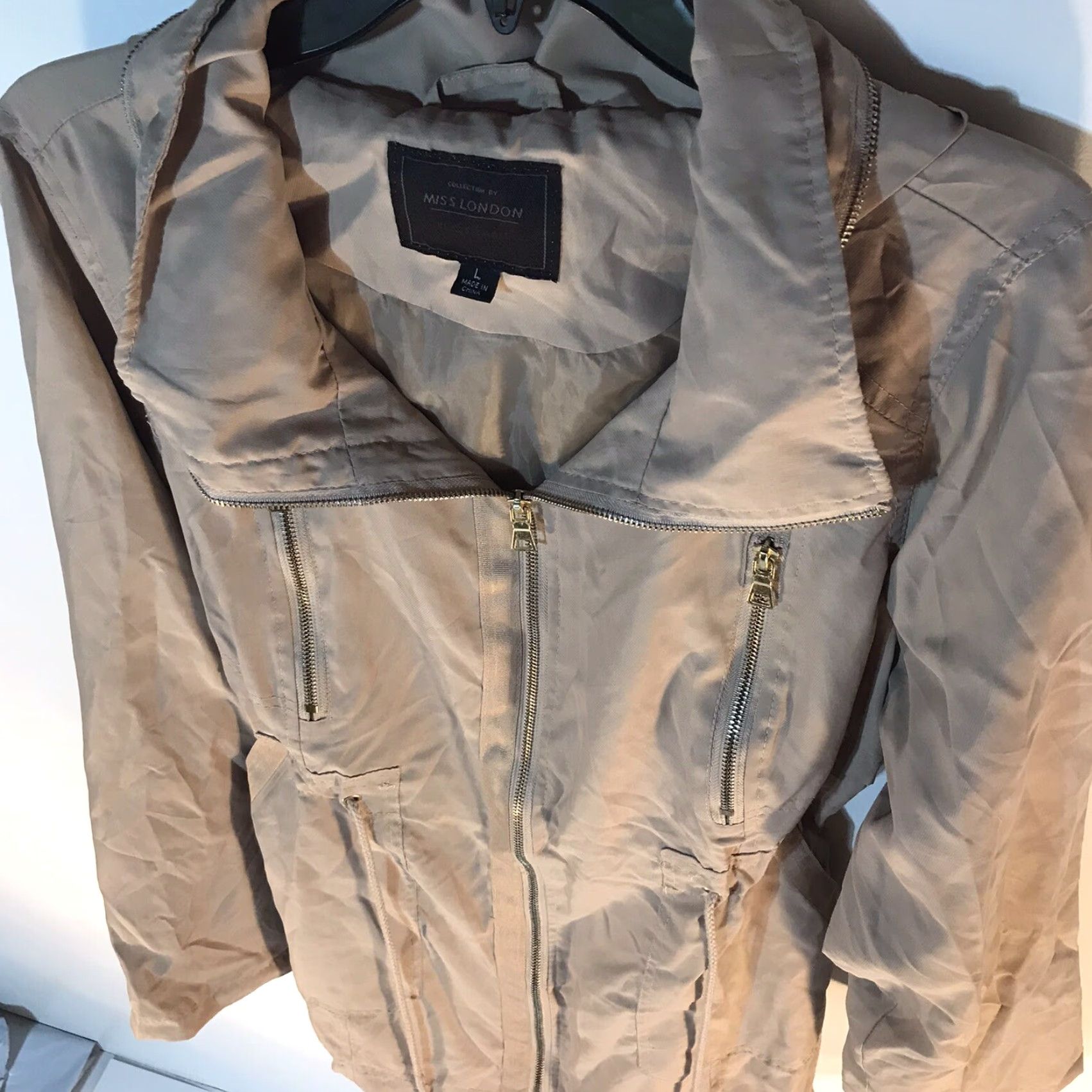 Vintage Miss London Black Label Khaki Light Jacket Womens Size L EUC Full Zip Softshell Mid-Length Long Sleeve Casual Size L / US 10 / IT 46 - 3 Thumbnail