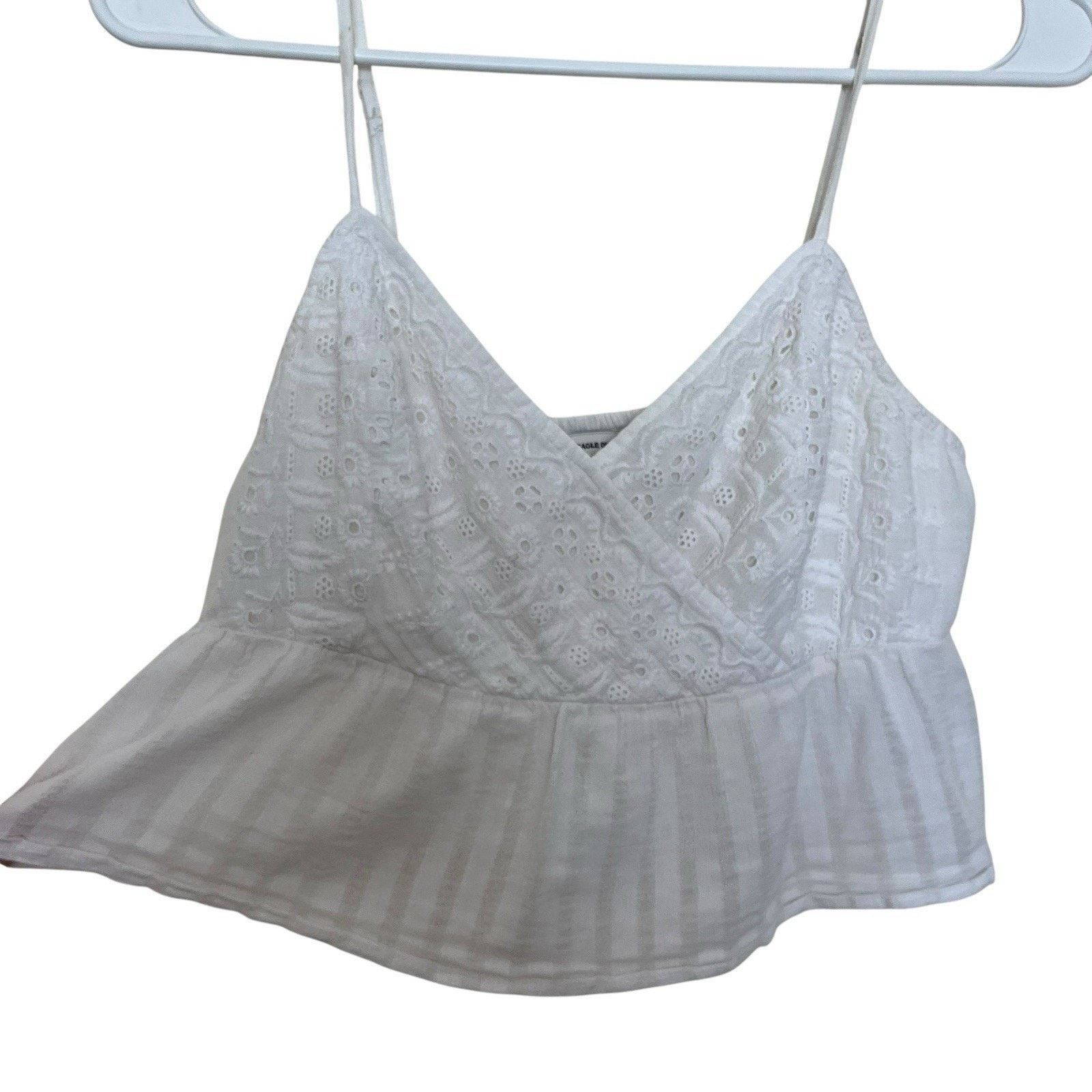 American Eagle Outfitters American Eagle | White Cropped Eyelet Peplum Babydoll Top Size S / US 4 / IT 40 - 2 Thumbnail