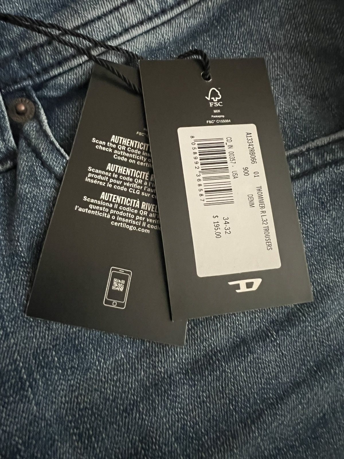 Diesel Diesel Mens Thommer Slim Fit Jeans RM066 Blue Size 34/32 Size US 34 / EU 50 - 6 Thumbnail