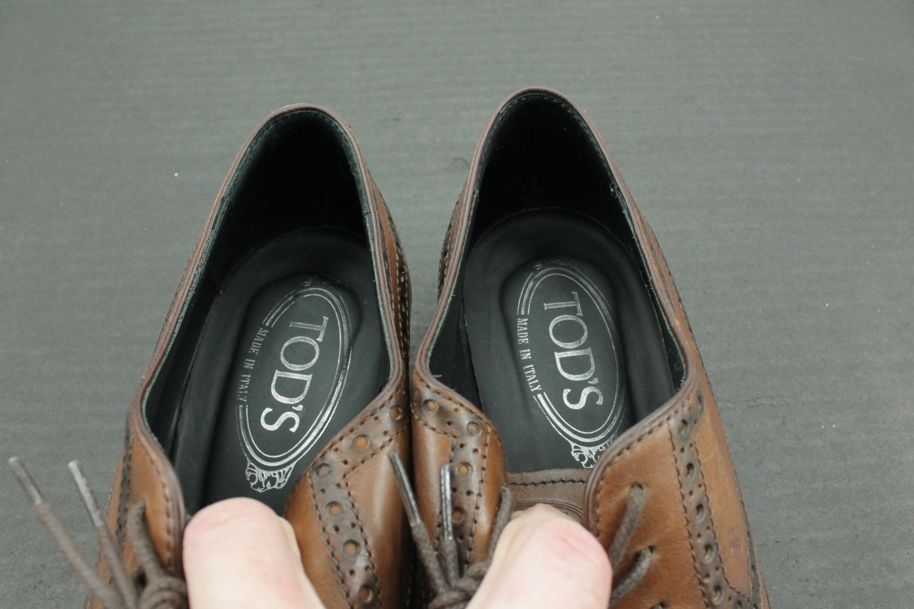 Bally TOD'S Wingtip Derby Brown Leather Heel Brogue Shoes Women's Size US 9 / IT 39 - 6 Thumbnail