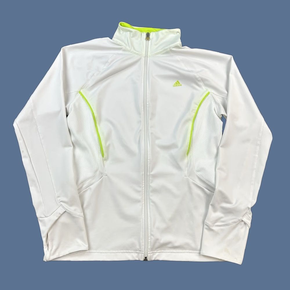 Adidas Adidas Track Jacket Women's Large White Climalite Full Zip Thumb Holes Active Size L / US 10 / IT 46 - 1 Thumbnail