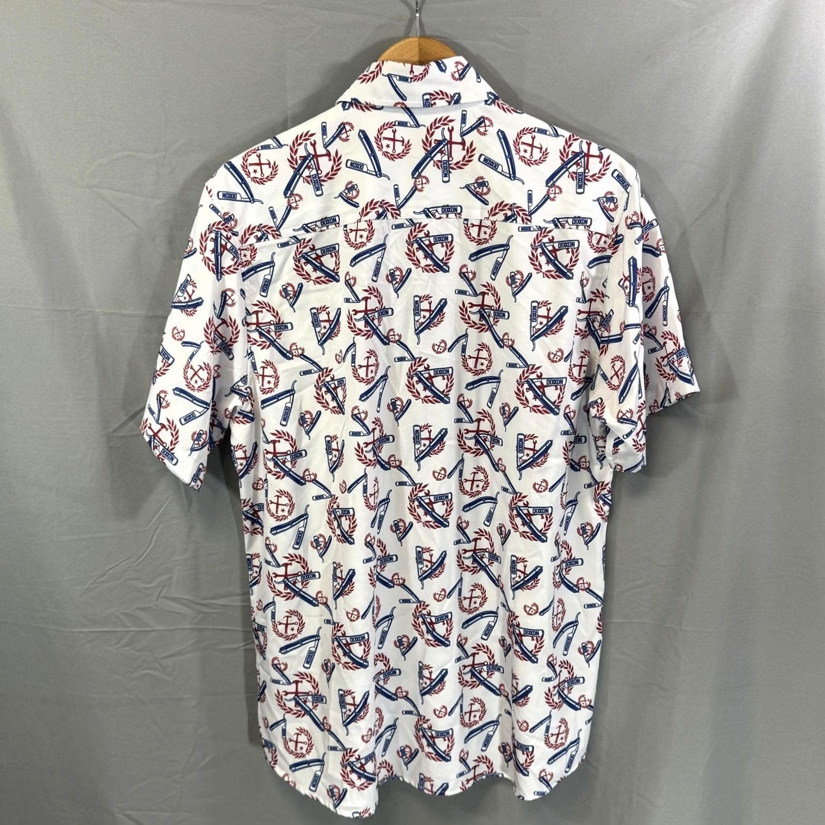 Vintage Dixxon Shirt Mens Large White Red Blue The High And Tight Barber Print Button Up Shirt (Vintage vibes) Size US L / EU 52-54 / 3 - 2 Thumbnail