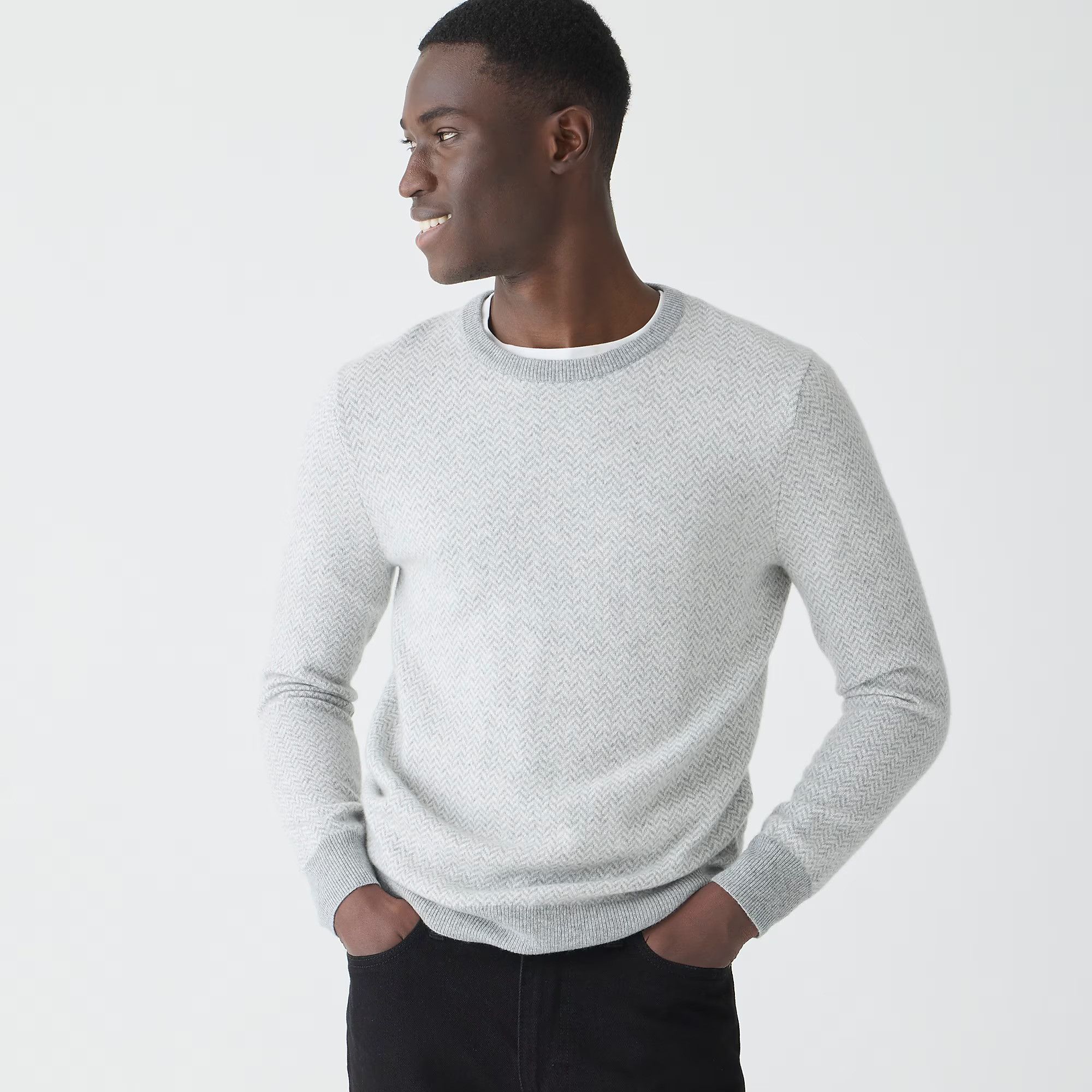 J.Crew J. CREW Cashmere Gray Herringbone Jacquard Sweater - NWT Size US XXL / EU 58 / 5 - 2 Thumbnail