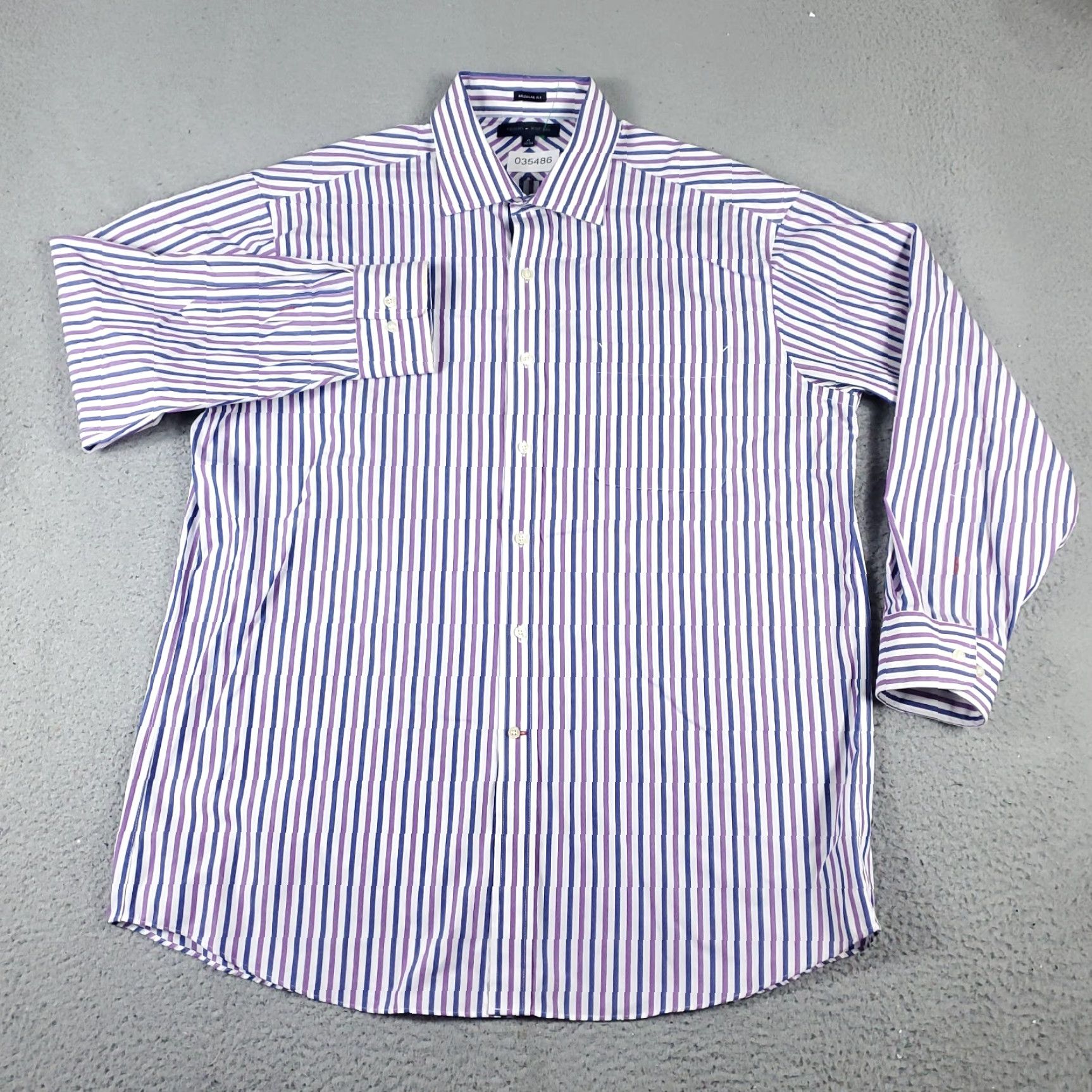 Tommy Hilfiger Tommy Hilfiger Shirt Mens 17 Purple Striped Dress Button Up Long Sleeve Shirt Size 46R - 2 Thumbnail