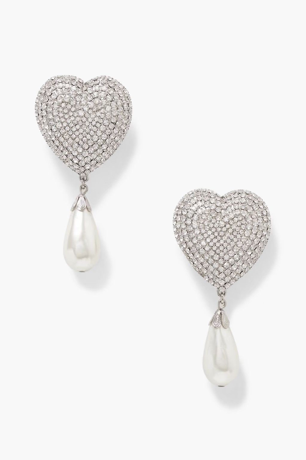 Alessandra Rich Alessandra Rich Heart Silver-tone Faux pearl Clip Earring Size ONE SIZE - 2 Thumbnail