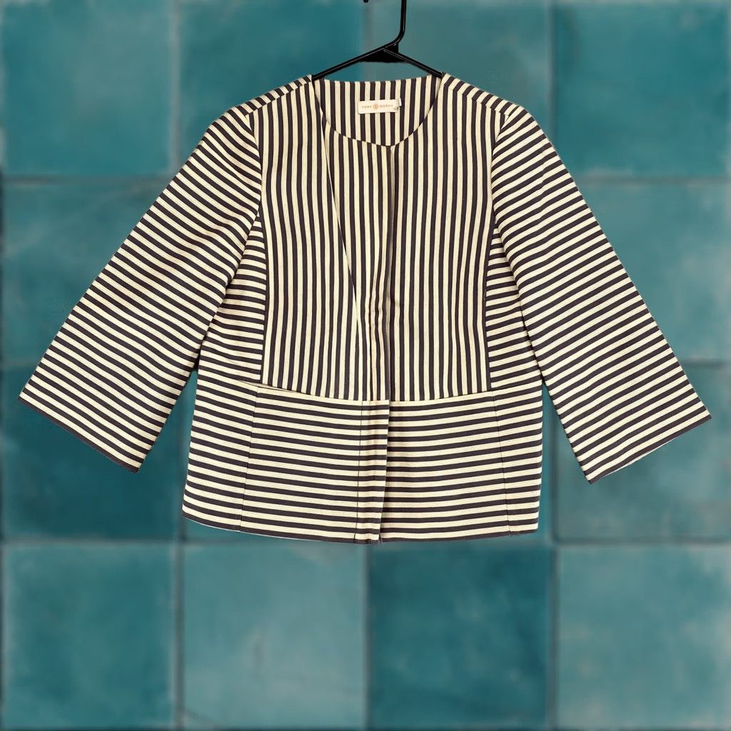 Tory Burch Tory Burch Jacket Womens 6 Gray Stripe Rene Zip Up Silk Lined Corporate Office Size M / US 6-8 / IT 42-44 - 1 Thumbnail