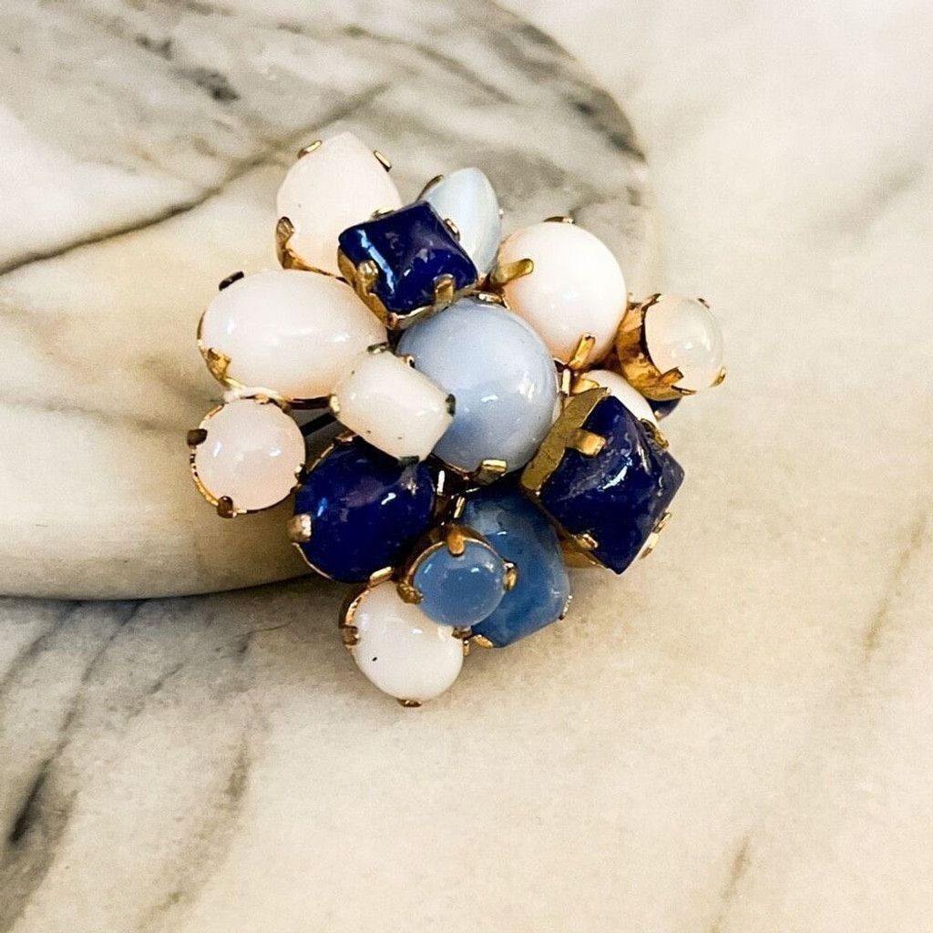 Vintage Vintage Signed Austria Brooch Blue White Glass Prong Set Size ONE SIZE - 2 Thumbnail
